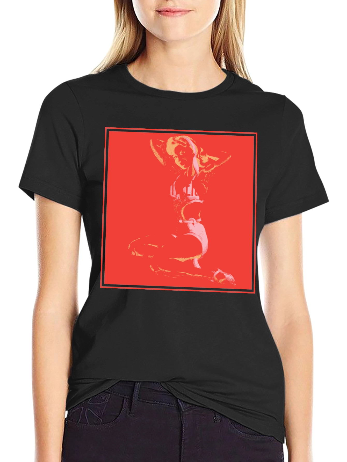 Retro Pop Art Graphic Tee - Black Cotton Blend