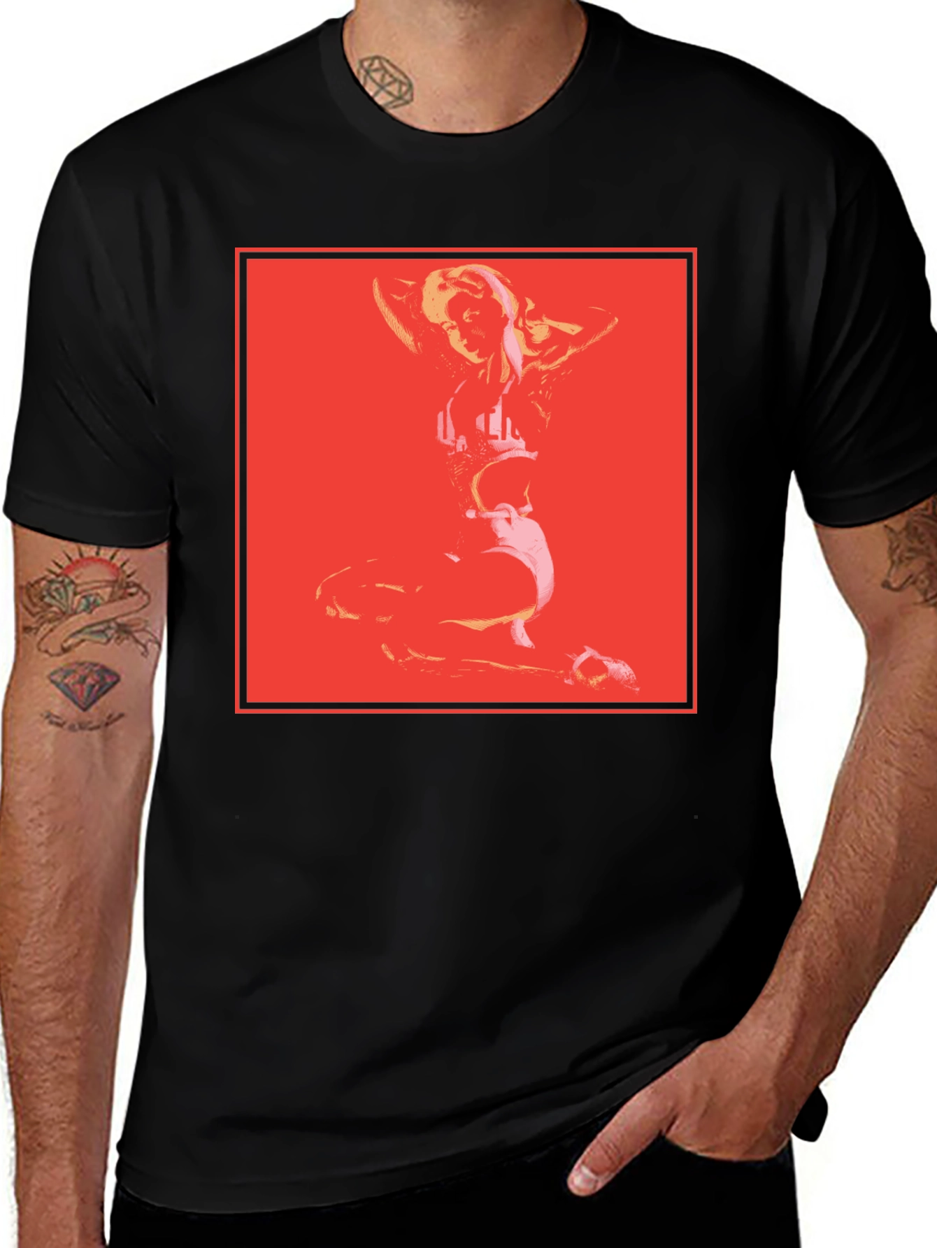Retro Pop Art Graphic Tee - Black Cotton Blend