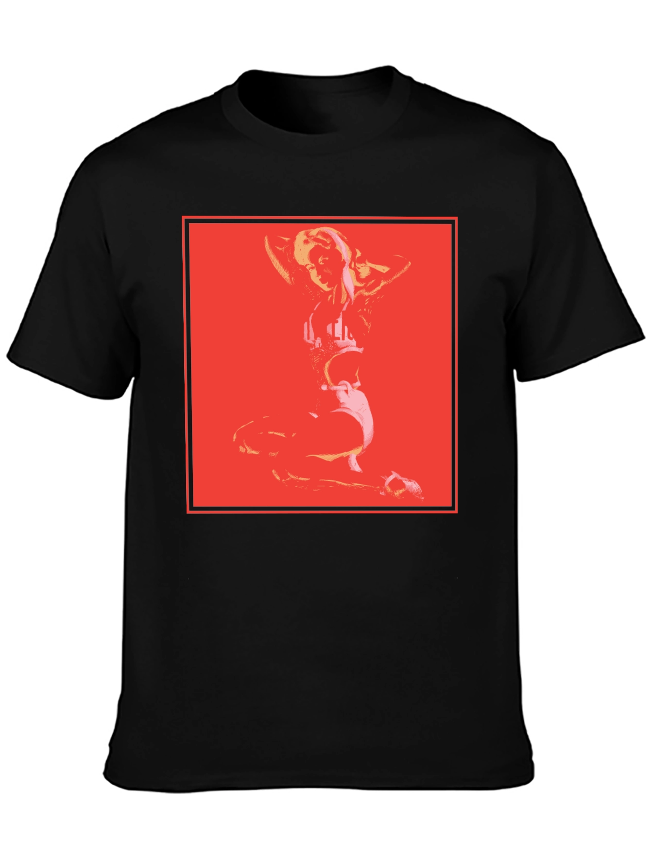 Retro Pop Art Graphic Tee - Black Cotton Blend