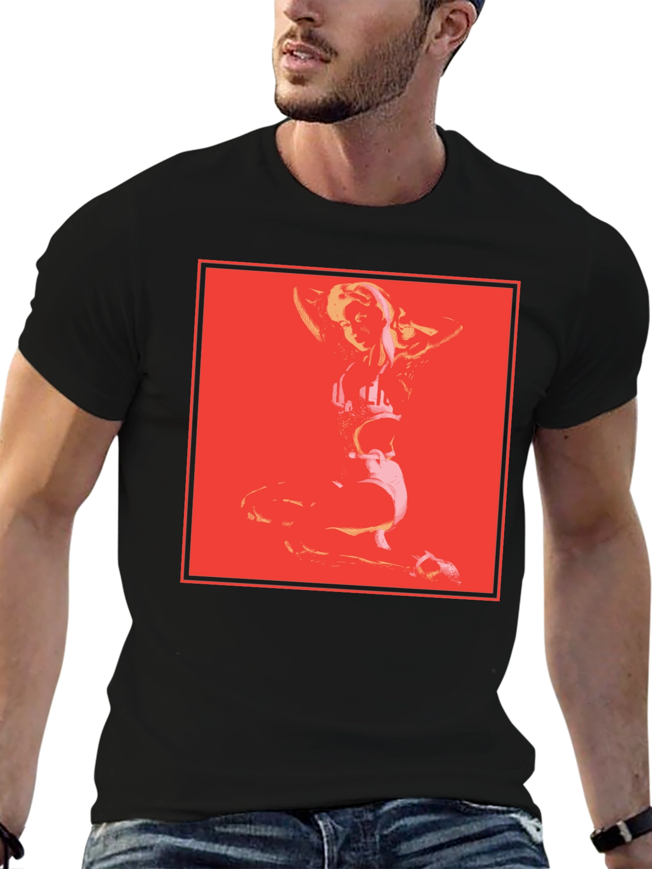 Retro Pop Art Graphic Tee - Black Cotton Blend