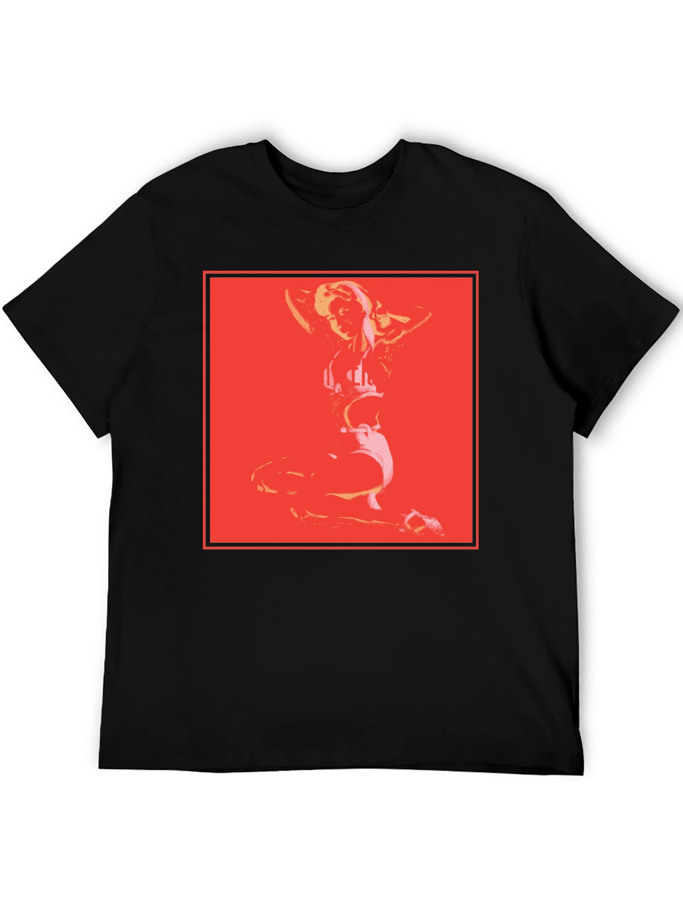 Retro Pop Art Graphic Tee - Black Cotton Blend