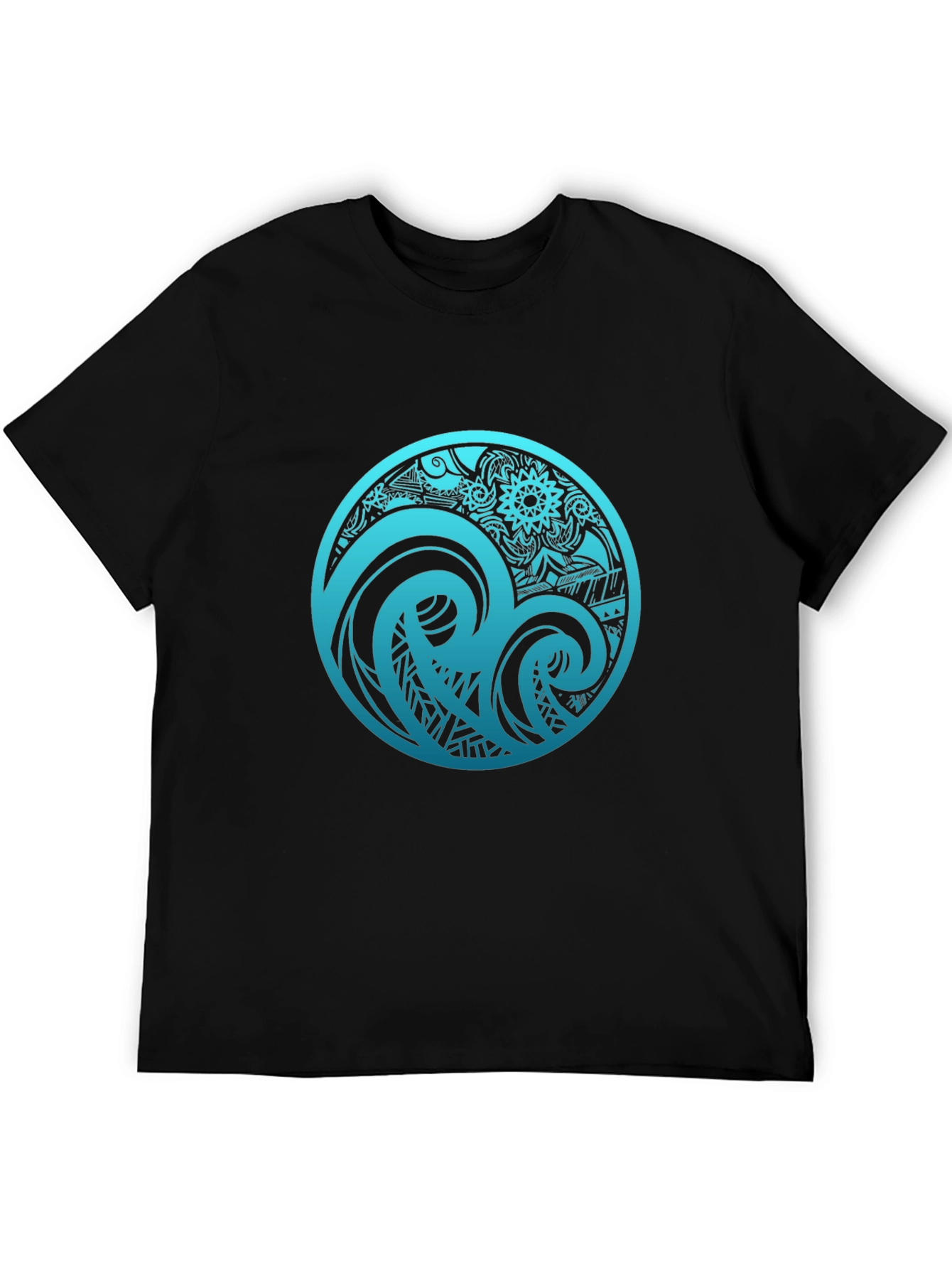 Tribal Wave Graphic T-Shirt - Black