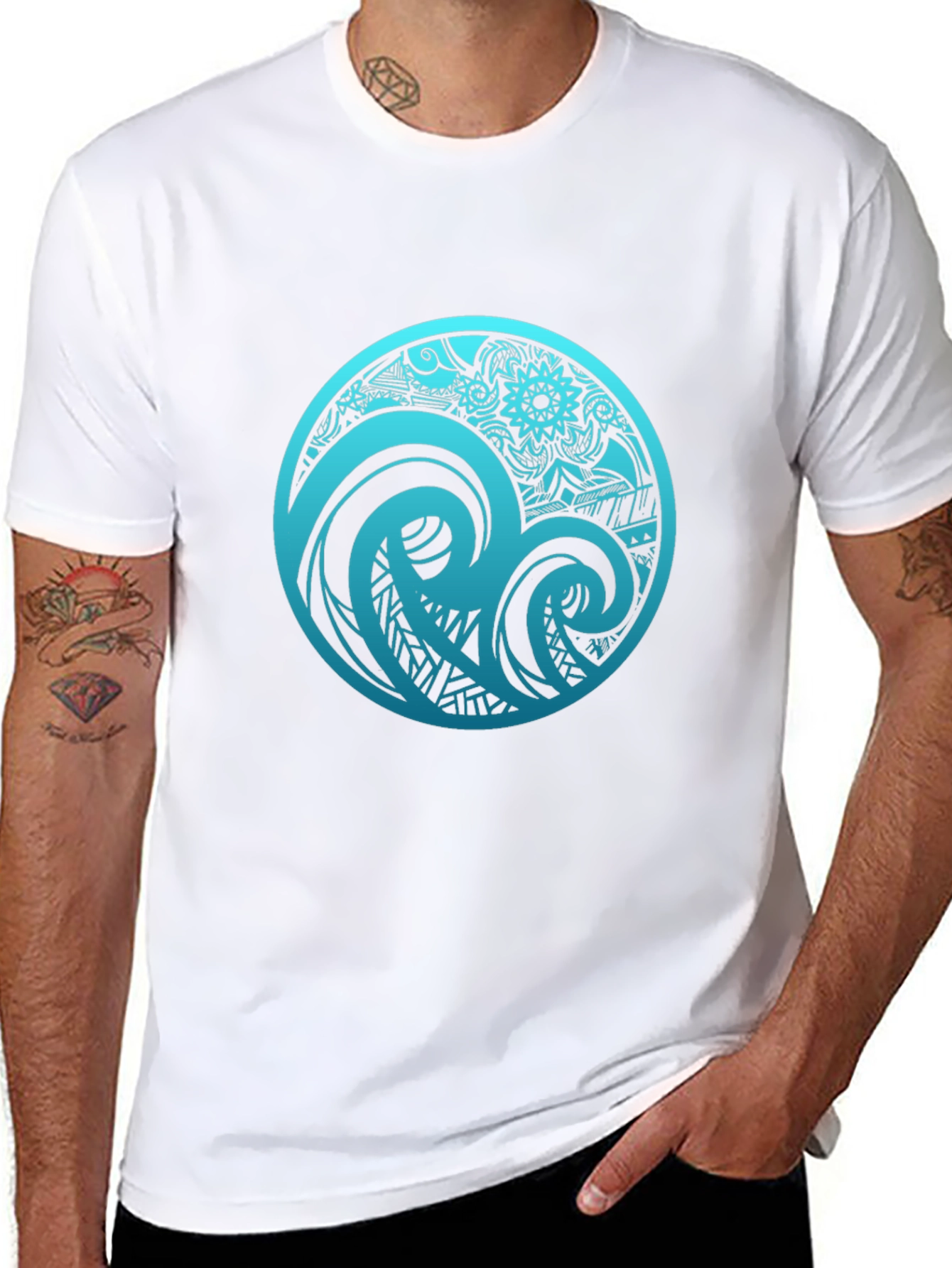 Tribal Wave Graphic T-Shirt - Black
