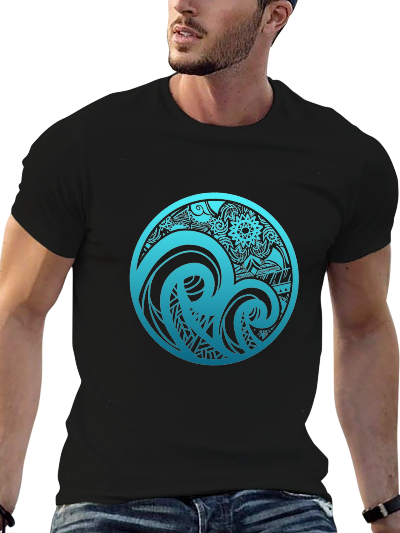 Tribal Wave Graphic T-Shirt - Black