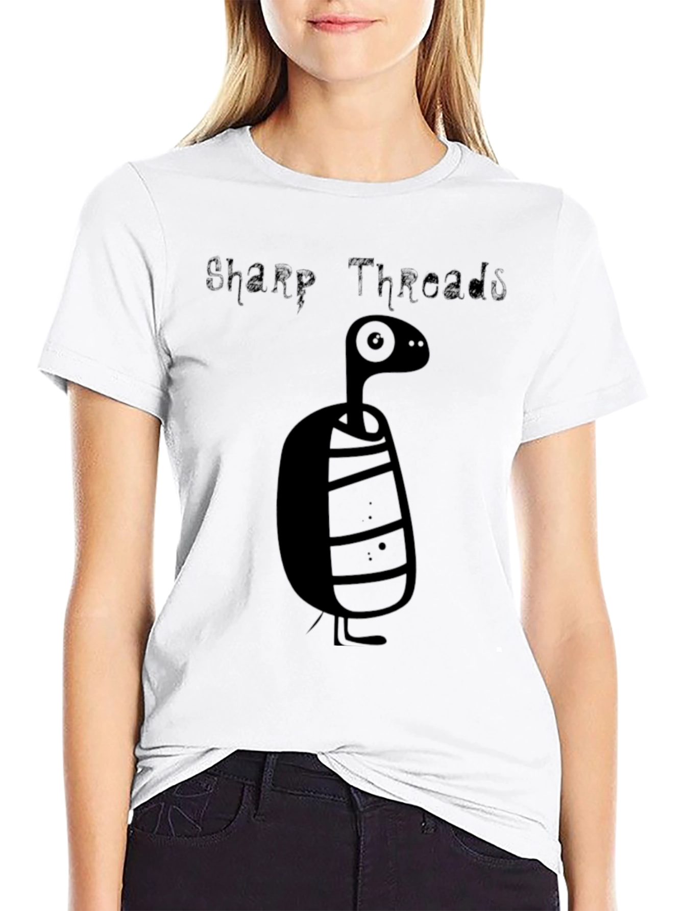 Sharp Threads Black Cartoon Creature Graphic Tee
