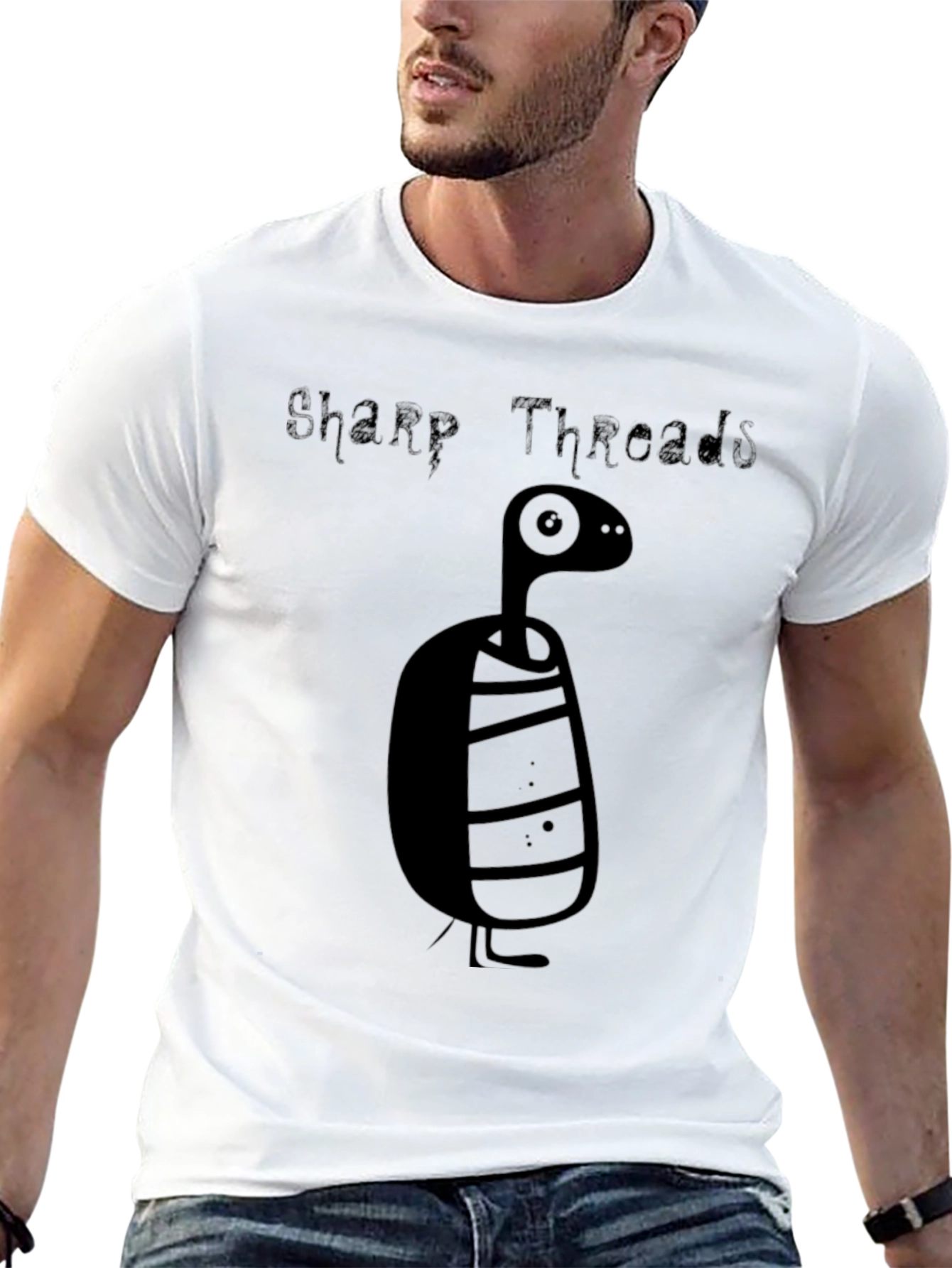 Sharp Threads Black Cartoon Creature Graphic Tee