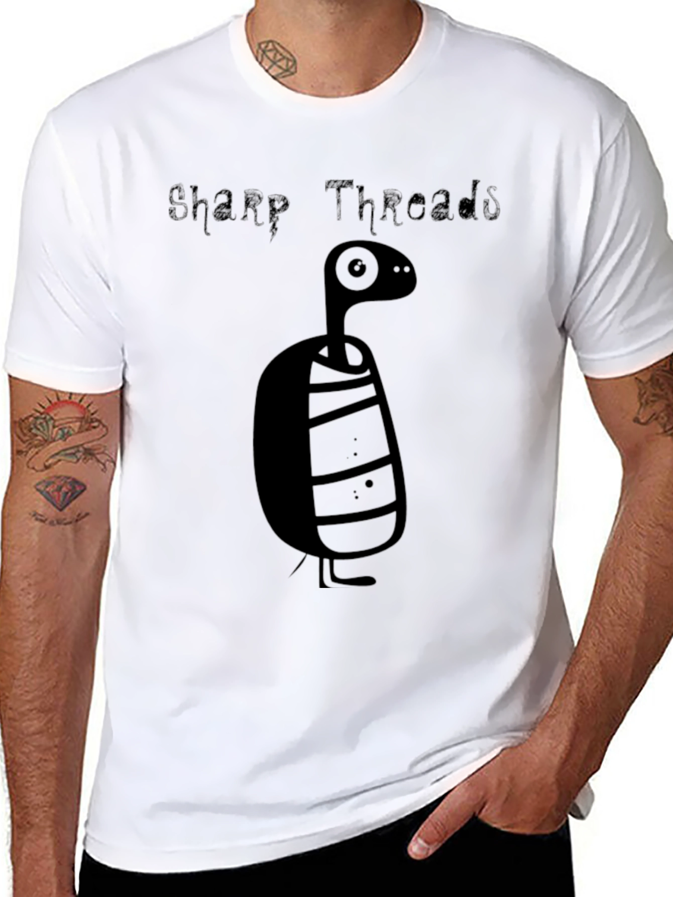 Sharp Threads Black Cartoon Creature Graphic Tee