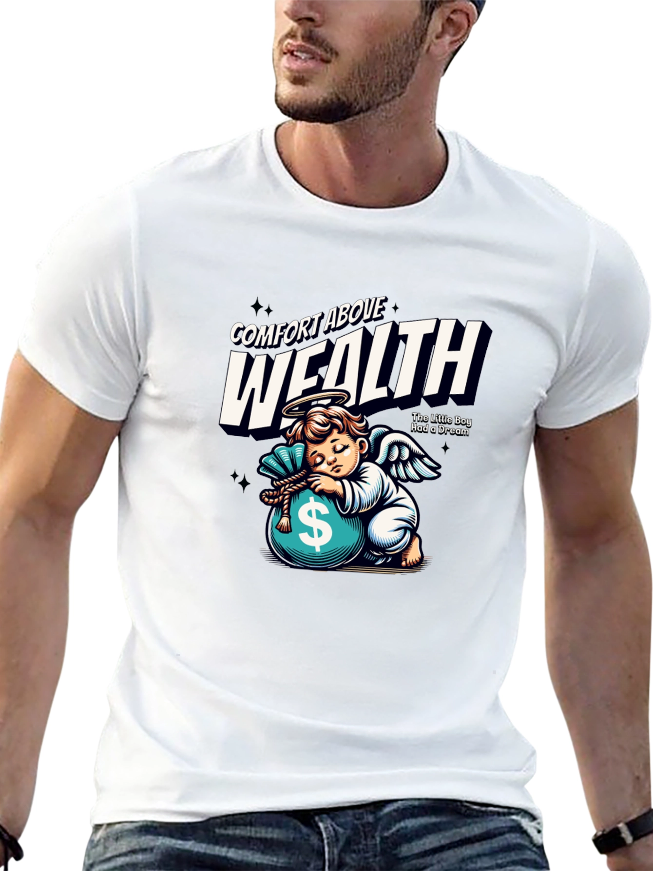 Comfort Above Wealth Angel Graphic T-Shirt