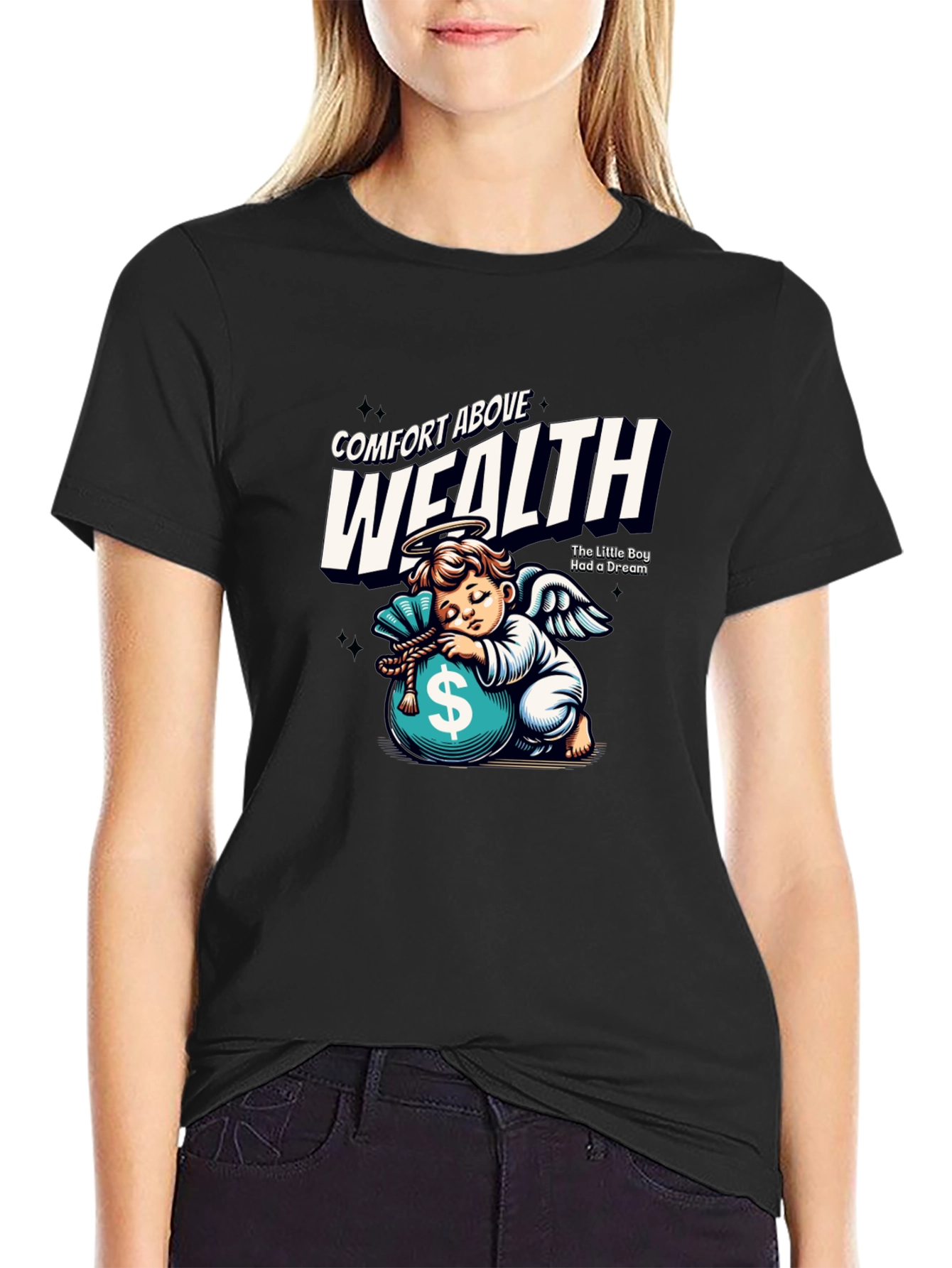 Comfort Above Wealth Angel Graphic T-Shirt