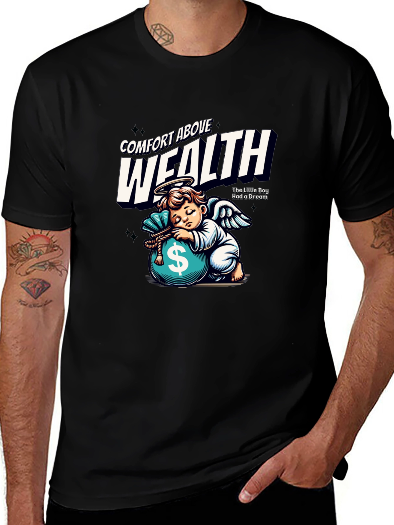 Comfort Above Wealth Angel Graphic T-Shirt
