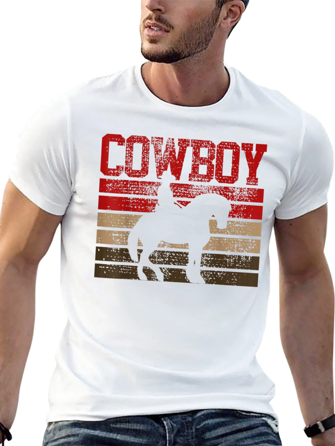 Cowboy Silhouette Graphic Tee - Western Style T-Shirt