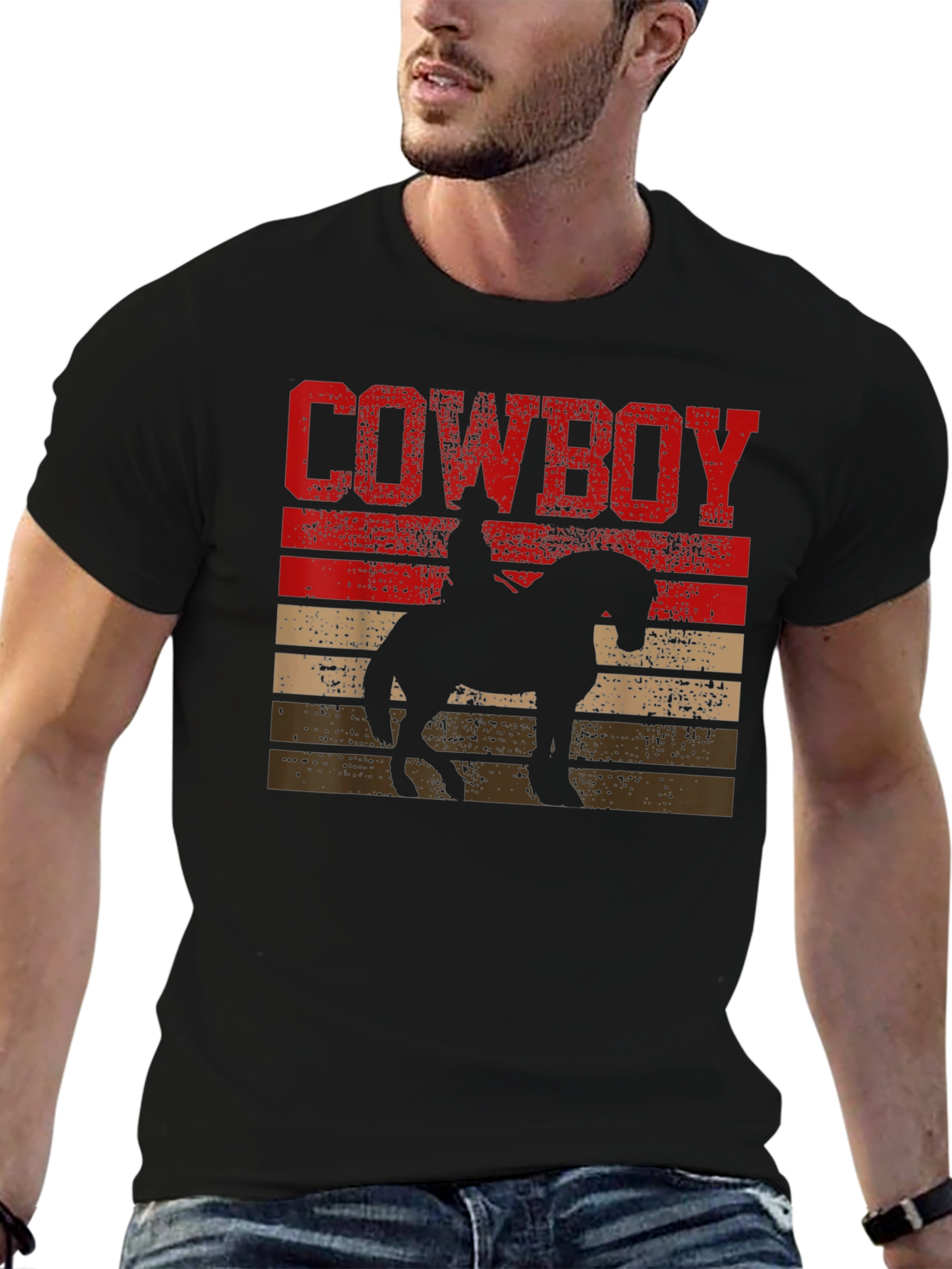 Cowboy Silhouette Graphic Tee - Western Style T-Shirt
