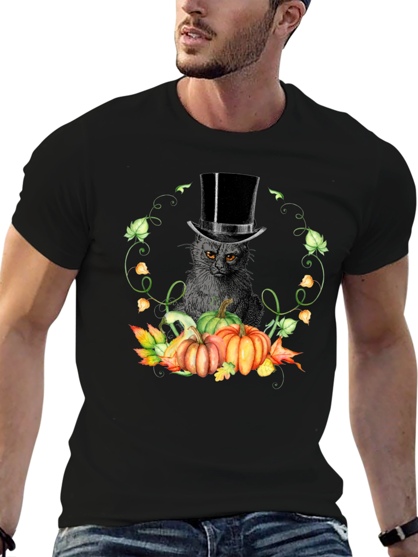 Halloween Cat & Pumpkin T-Shirt
