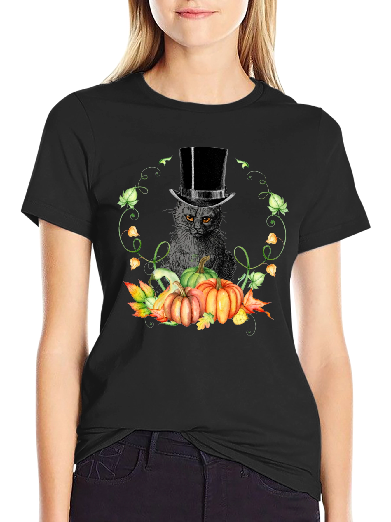 Halloween Cat & Pumpkin T-Shirt