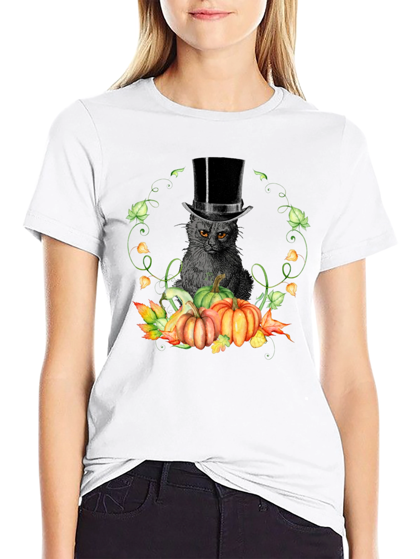 Halloween Cat & Pumpkin T-Shirt