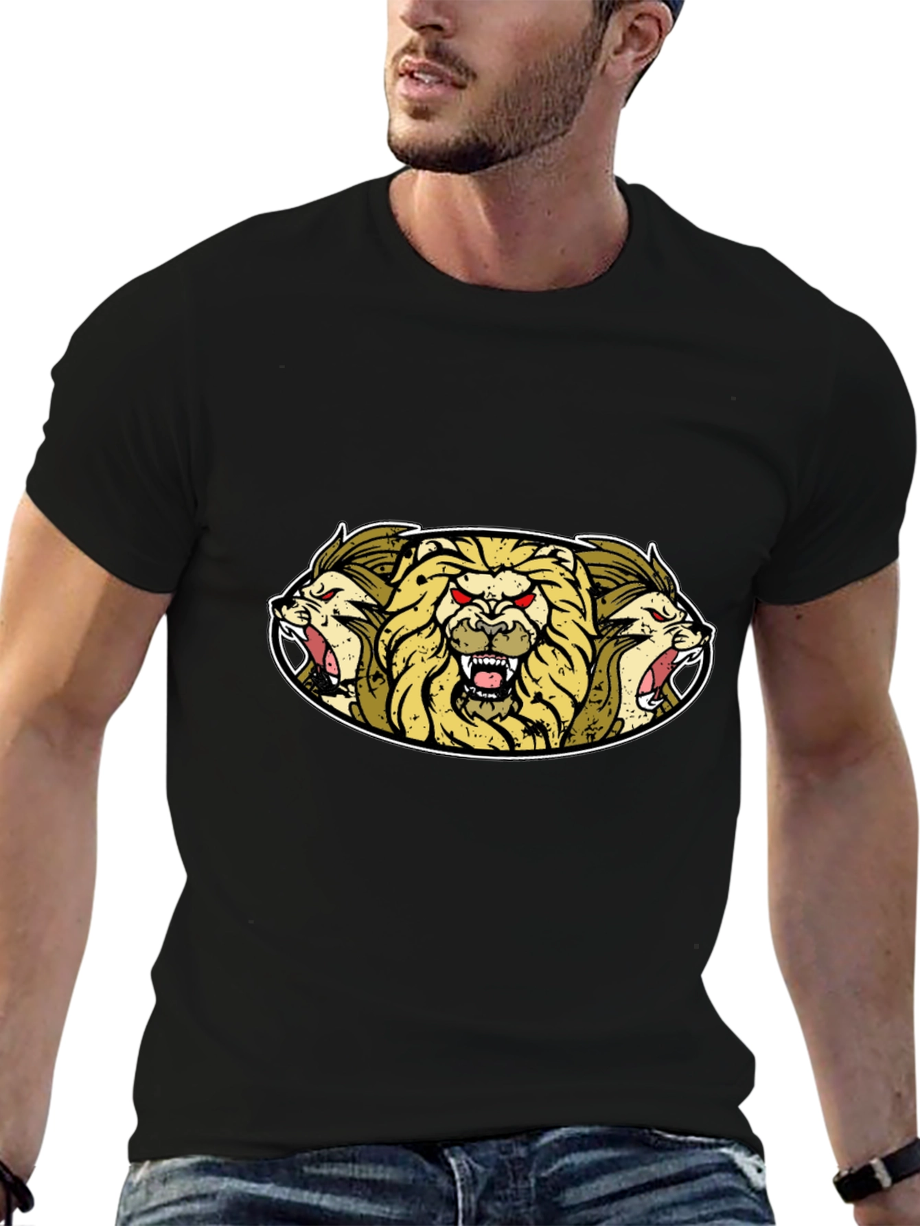 Lion Heads Graphic Tee - Mens Black T-Shirt