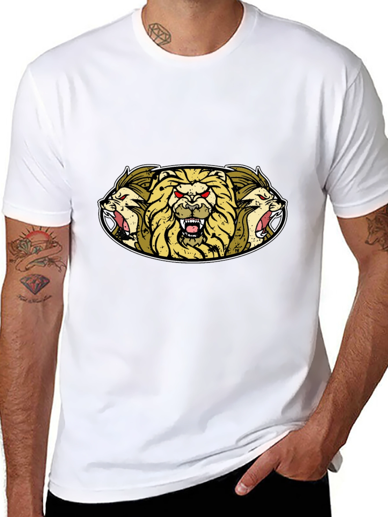 Lion Heads Graphic Tee - Mens Black T-Shirt