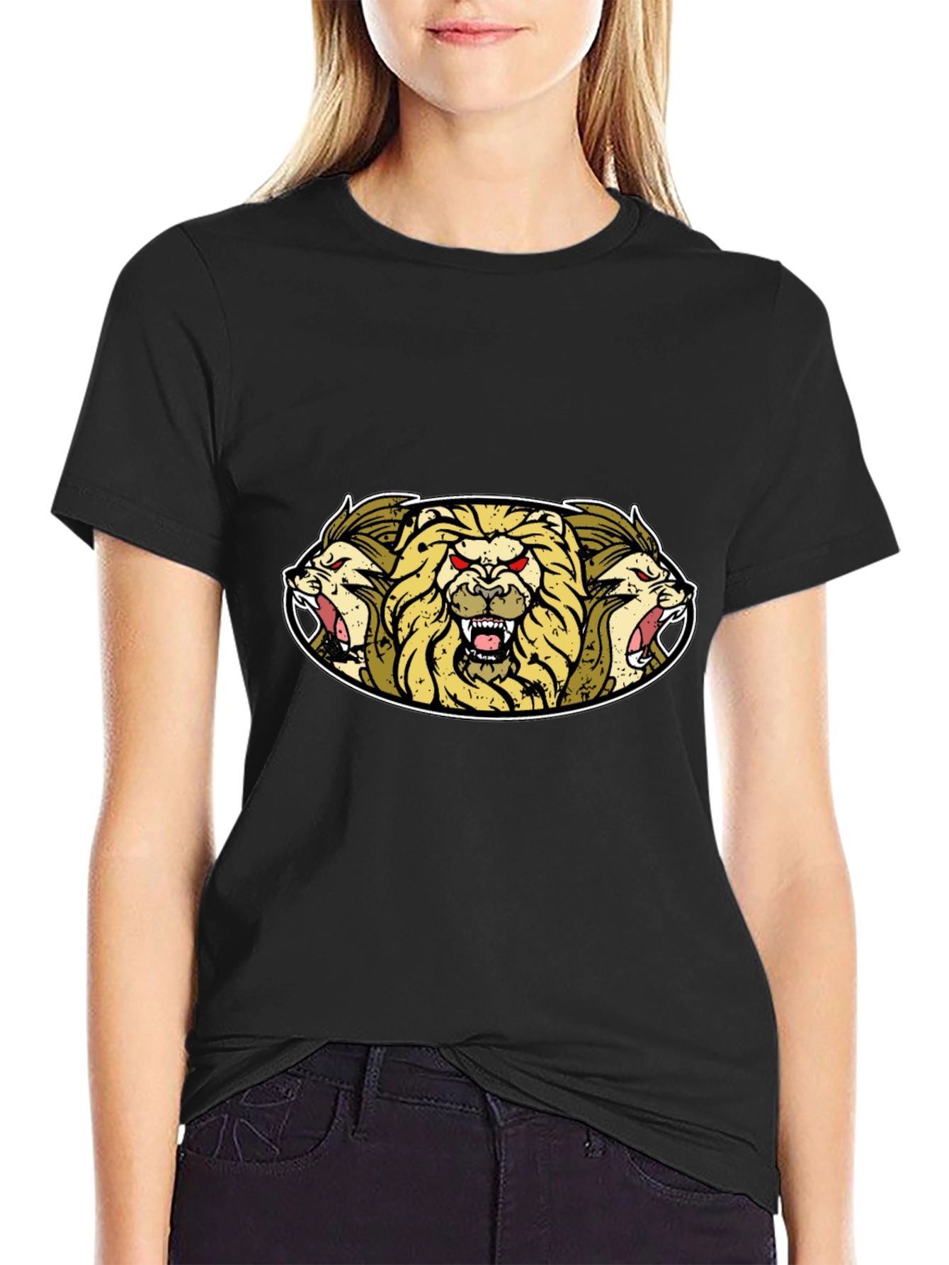 Lion Heads Graphic Tee - Mens Black T-Shirt