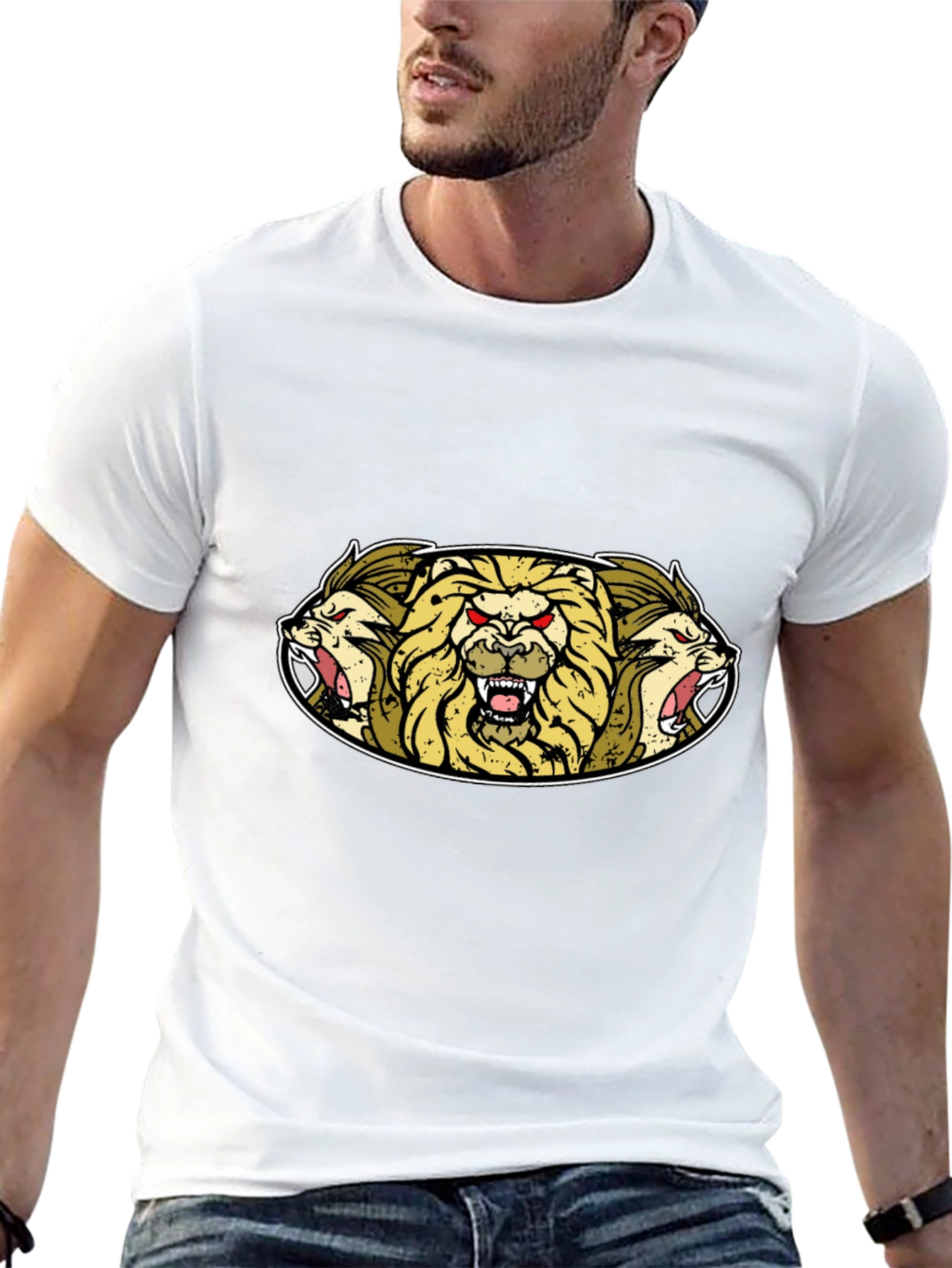 Lion Heads Graphic Tee - Mens Black T-Shirt