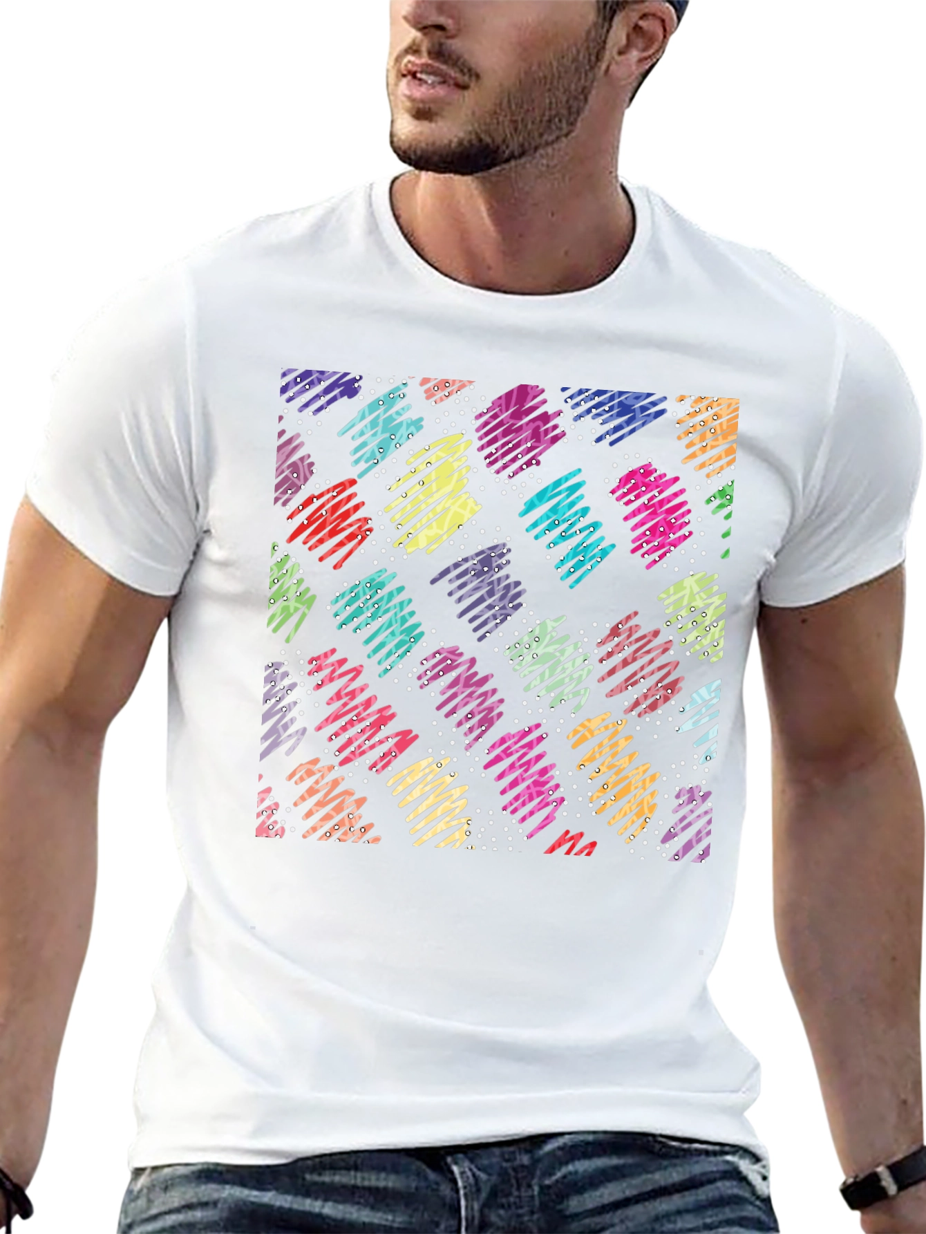 Retro Scribble Pattern Black T-Shirt