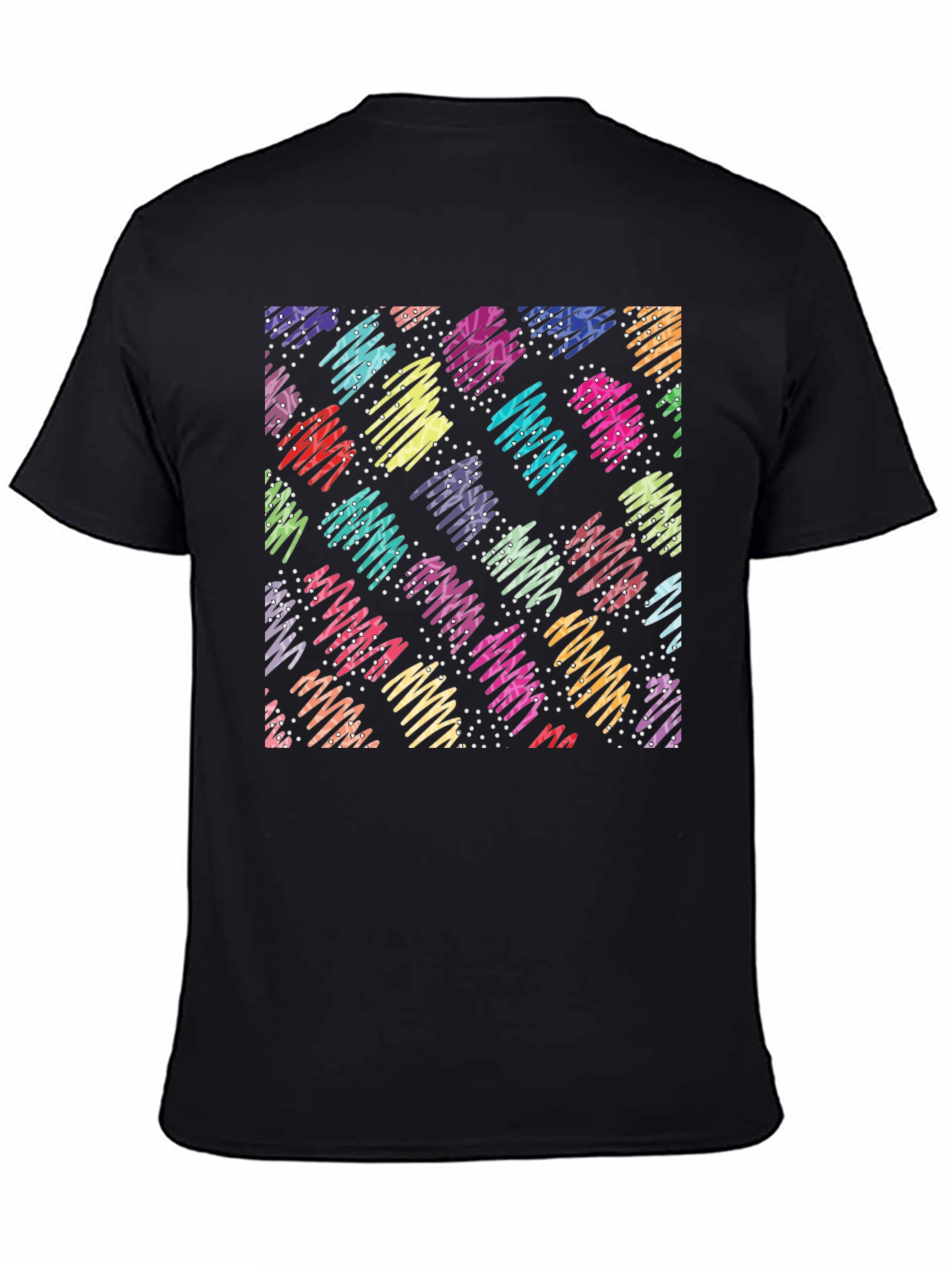 Retro Scribble Pattern Black T-Shirt