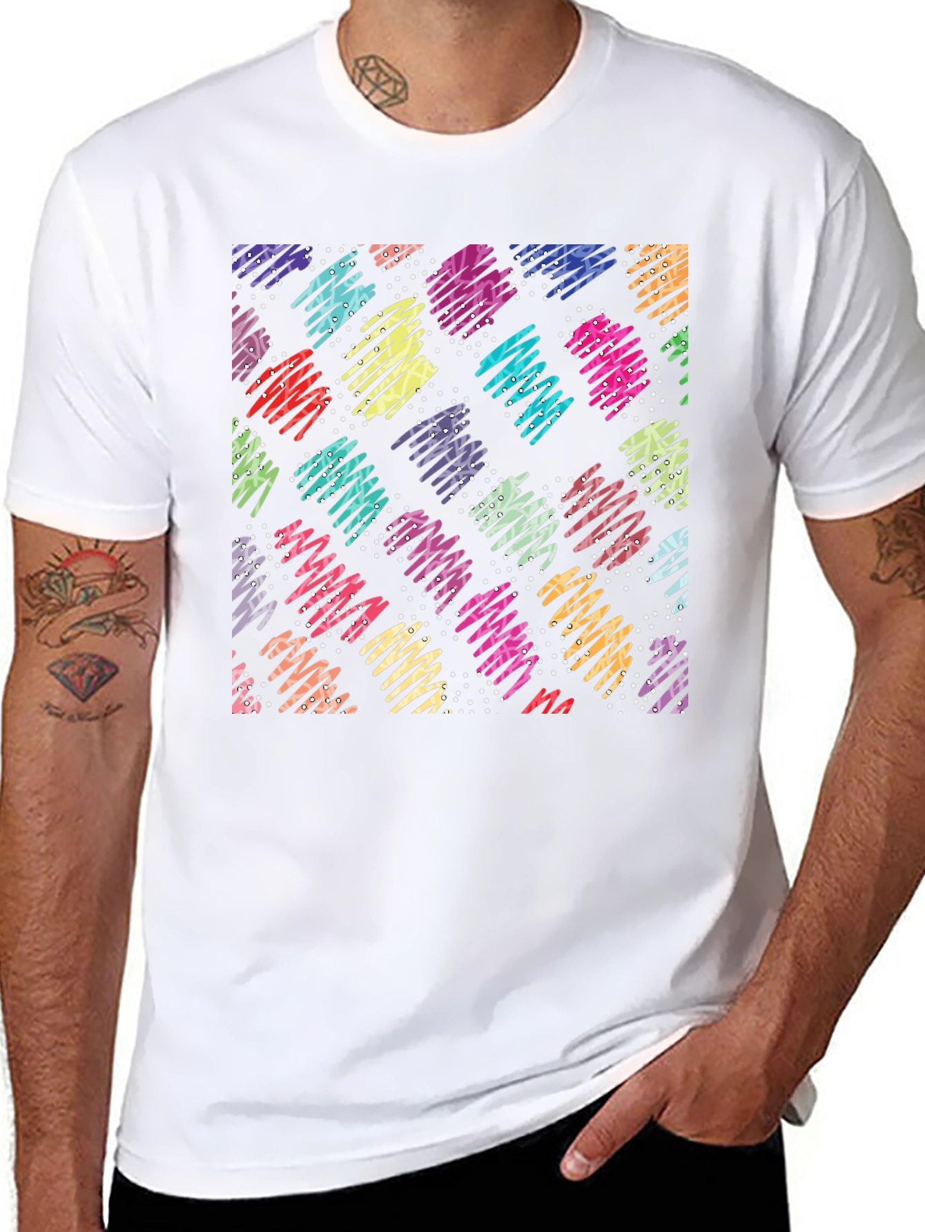 Retro Scribble Pattern Black T-Shirt