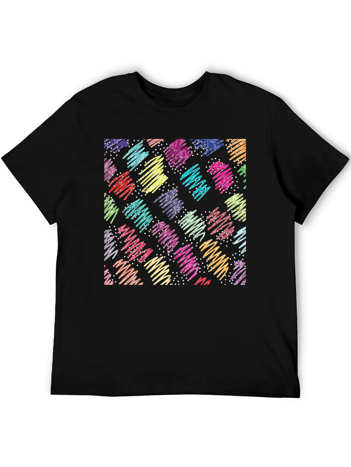 Retro Scribble Pattern Black T-Shirt