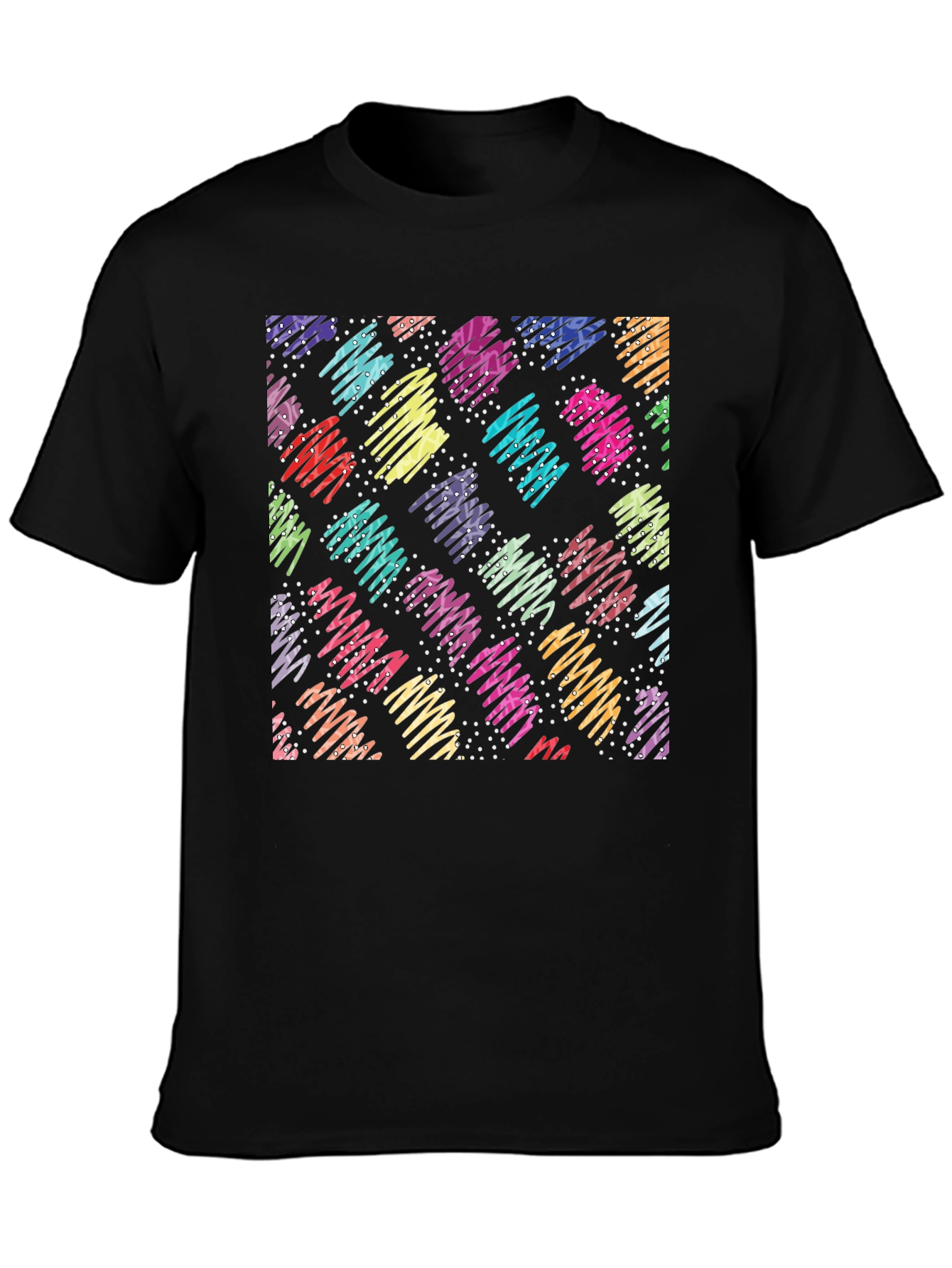 Retro Scribble Pattern Black T-Shirt