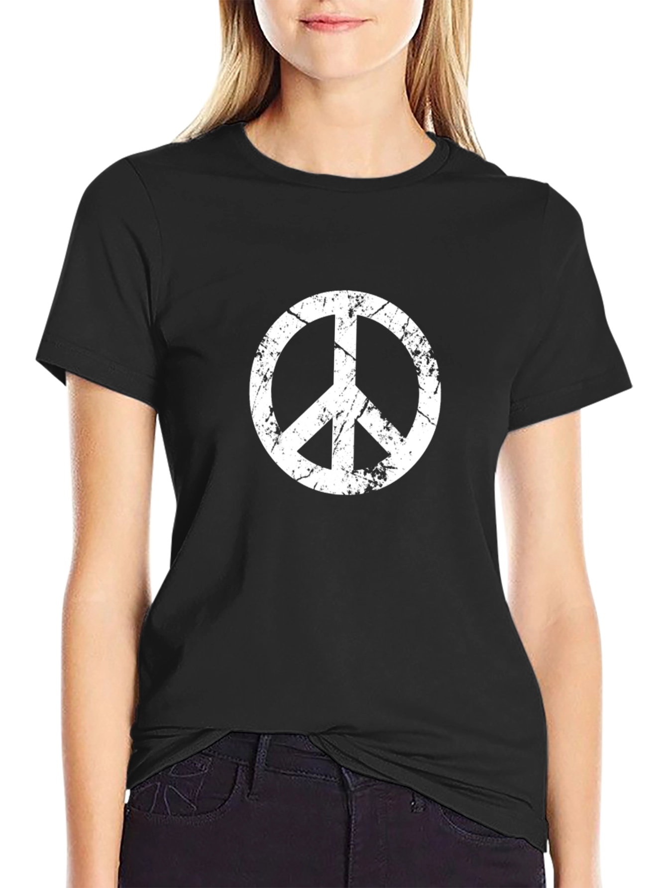 Distressed Peace Sign Black T-Shirt