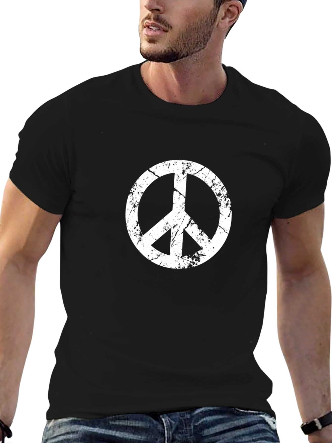 Distressed Peace Sign Black T-Shirt