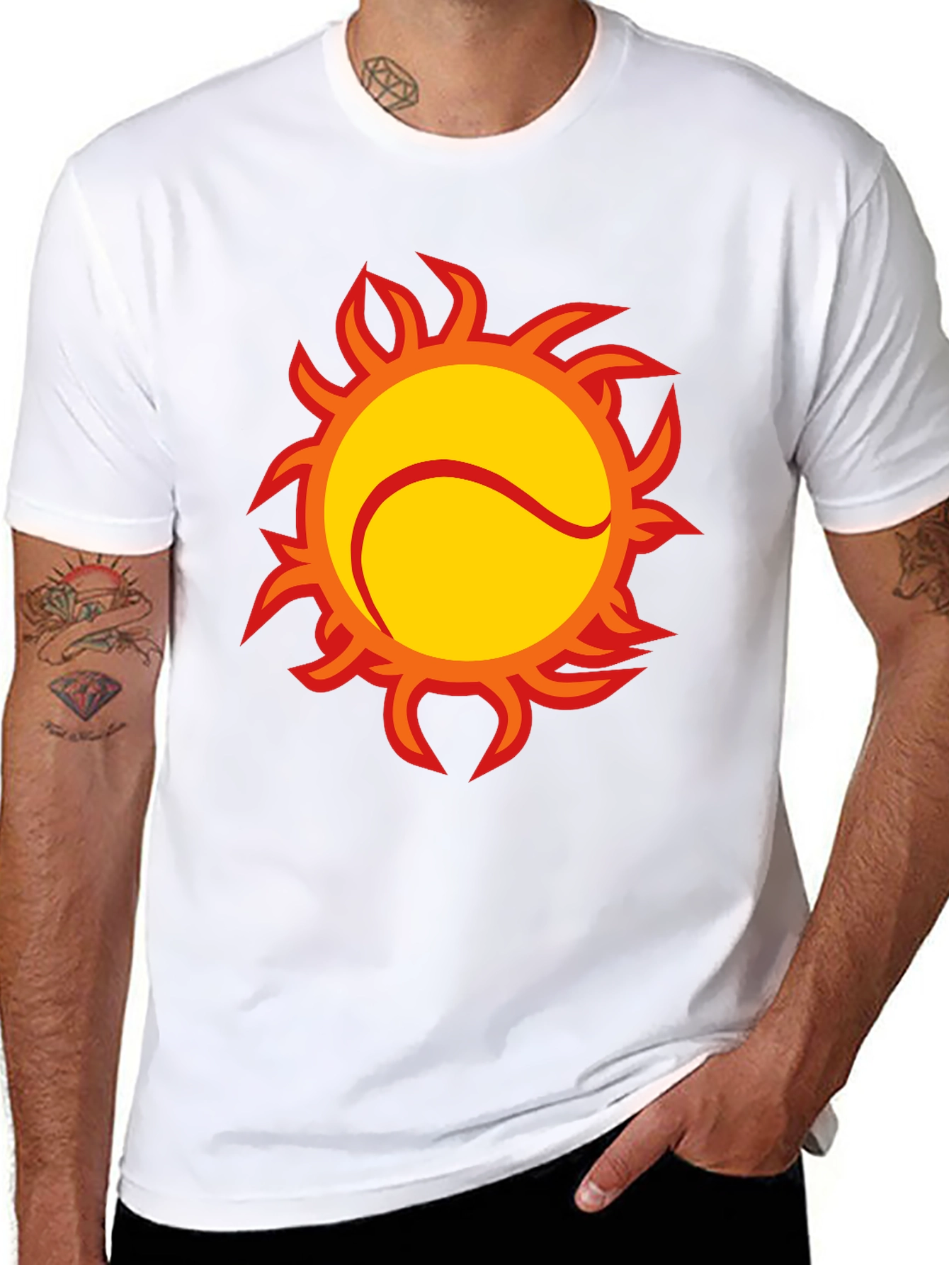 Fiery Tennis Ball Graphic Tee - Black