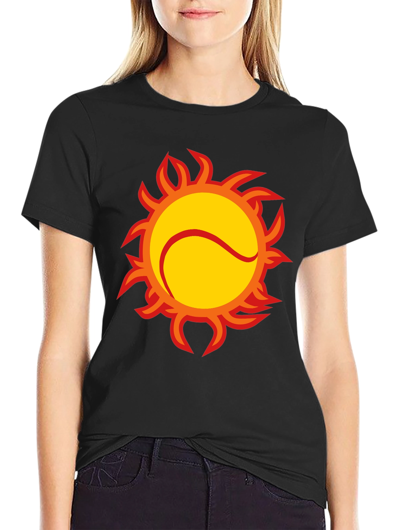 Fiery Tennis Ball Graphic Tee - Black
