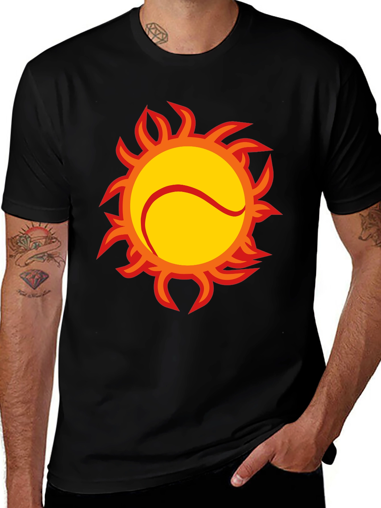 Fiery Tennis Ball Graphic Tee - Black