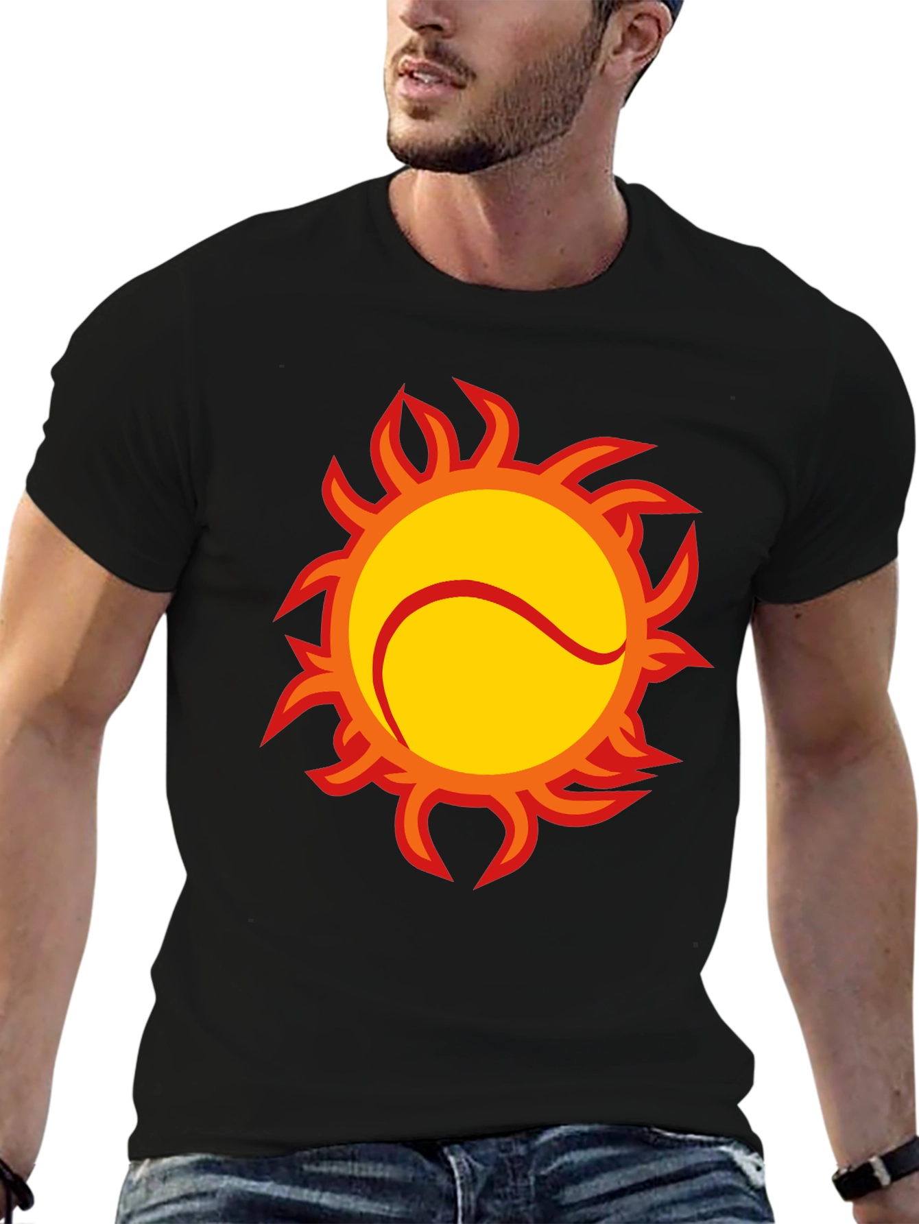 Fiery Tennis Ball Graphic Tee - Black