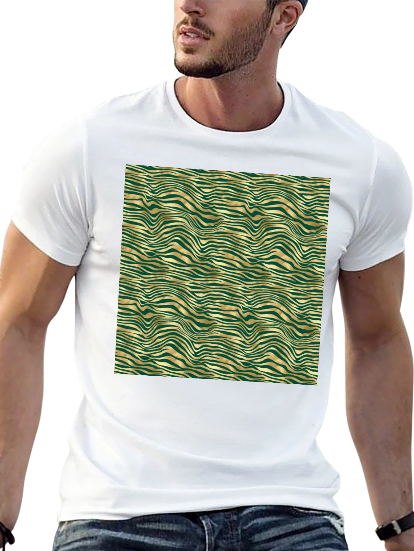 Emerald and Gold Wave Pattern T-Shirt