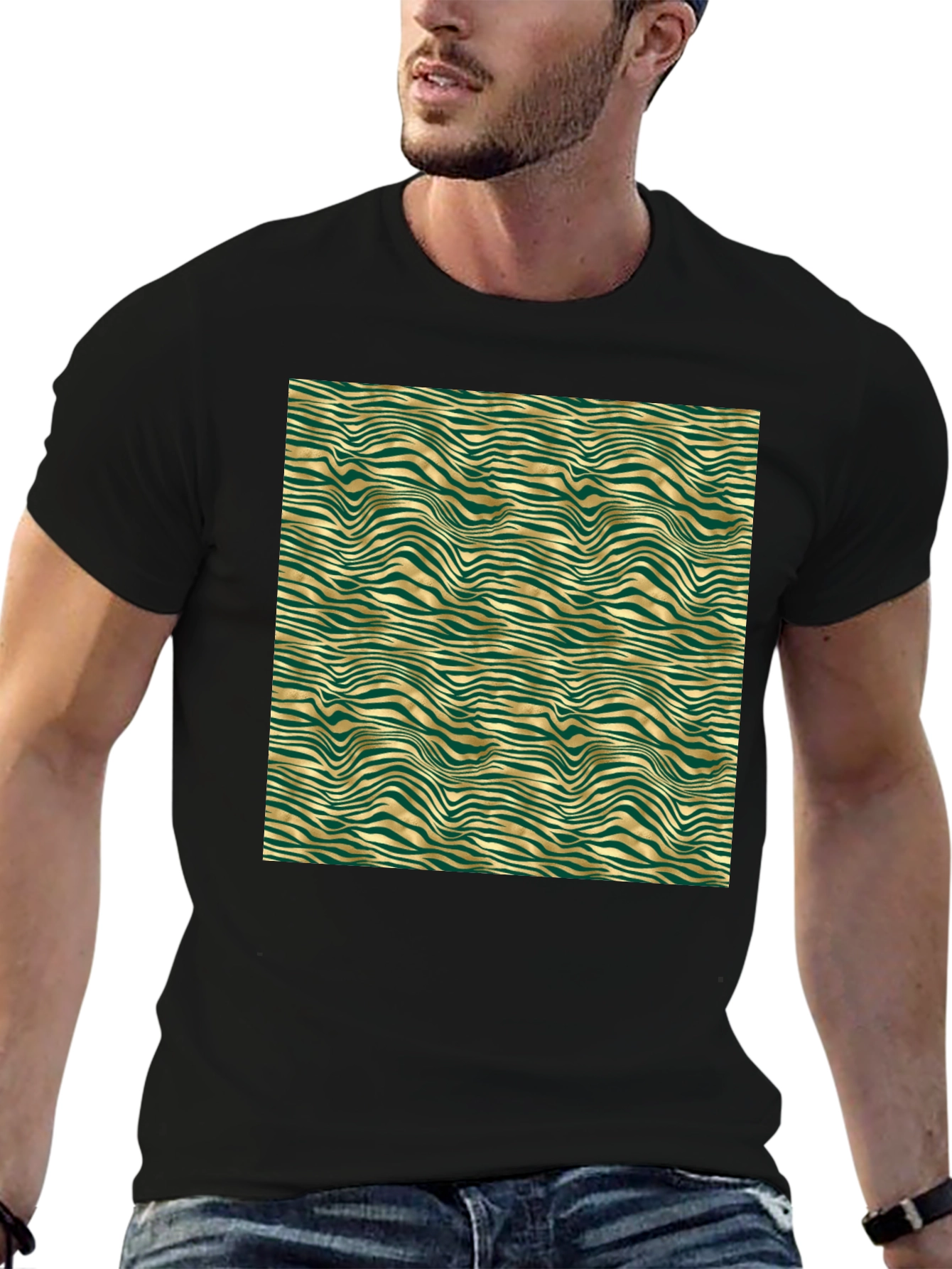 Emerald and Gold Wave Pattern T-Shirt