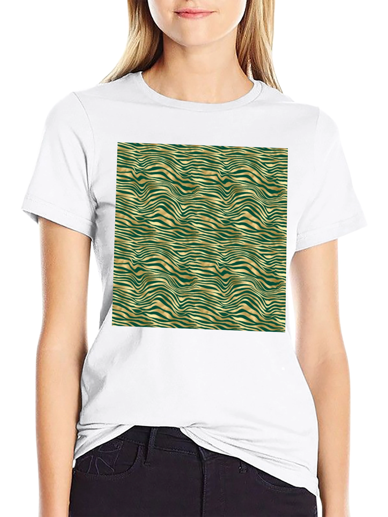Emerald and Gold Wave Pattern T-Shirt