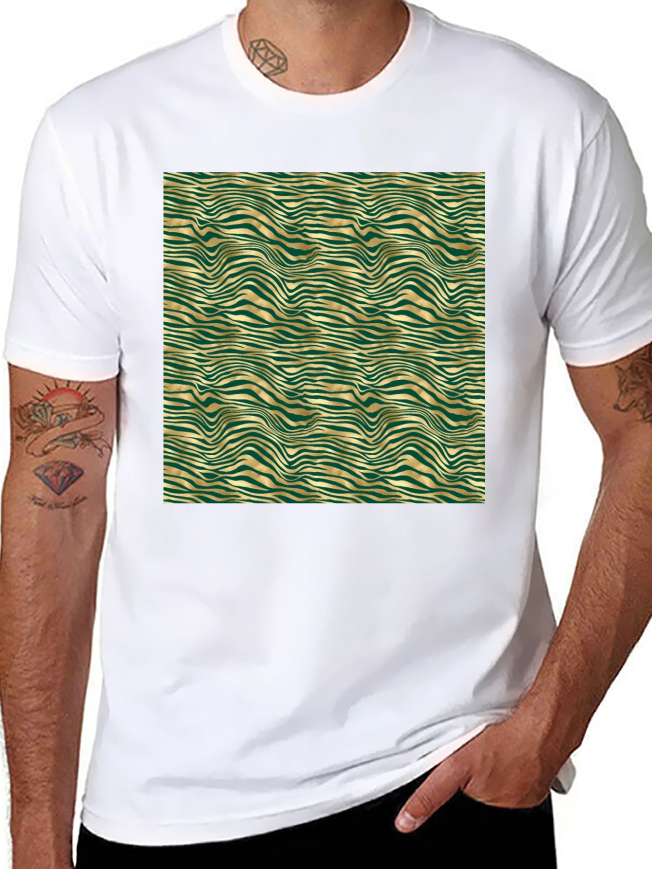 Emerald and Gold Wave Pattern T-Shirt