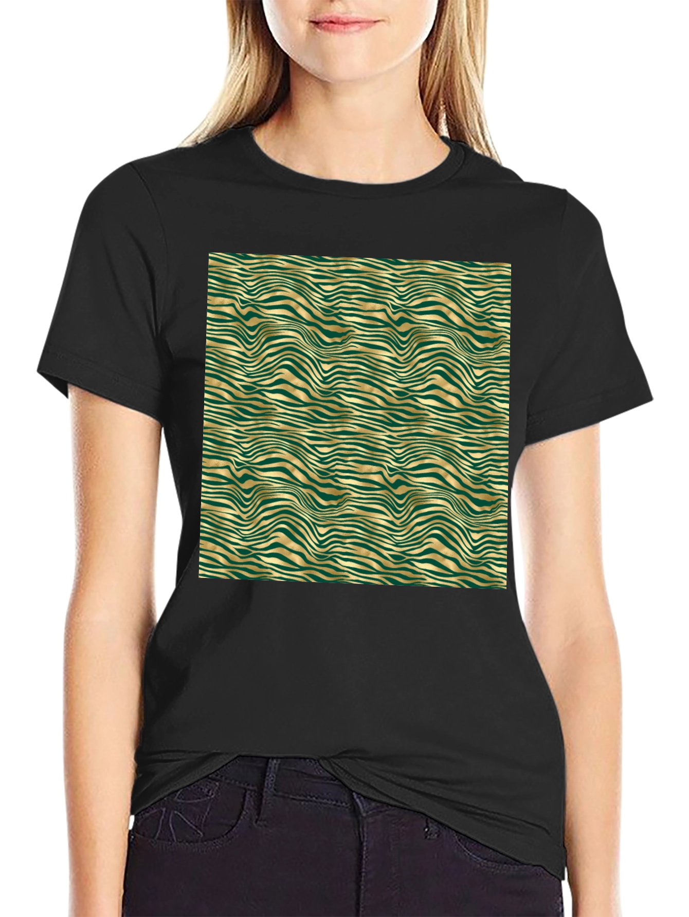 Emerald and Gold Wave Pattern T-Shirt