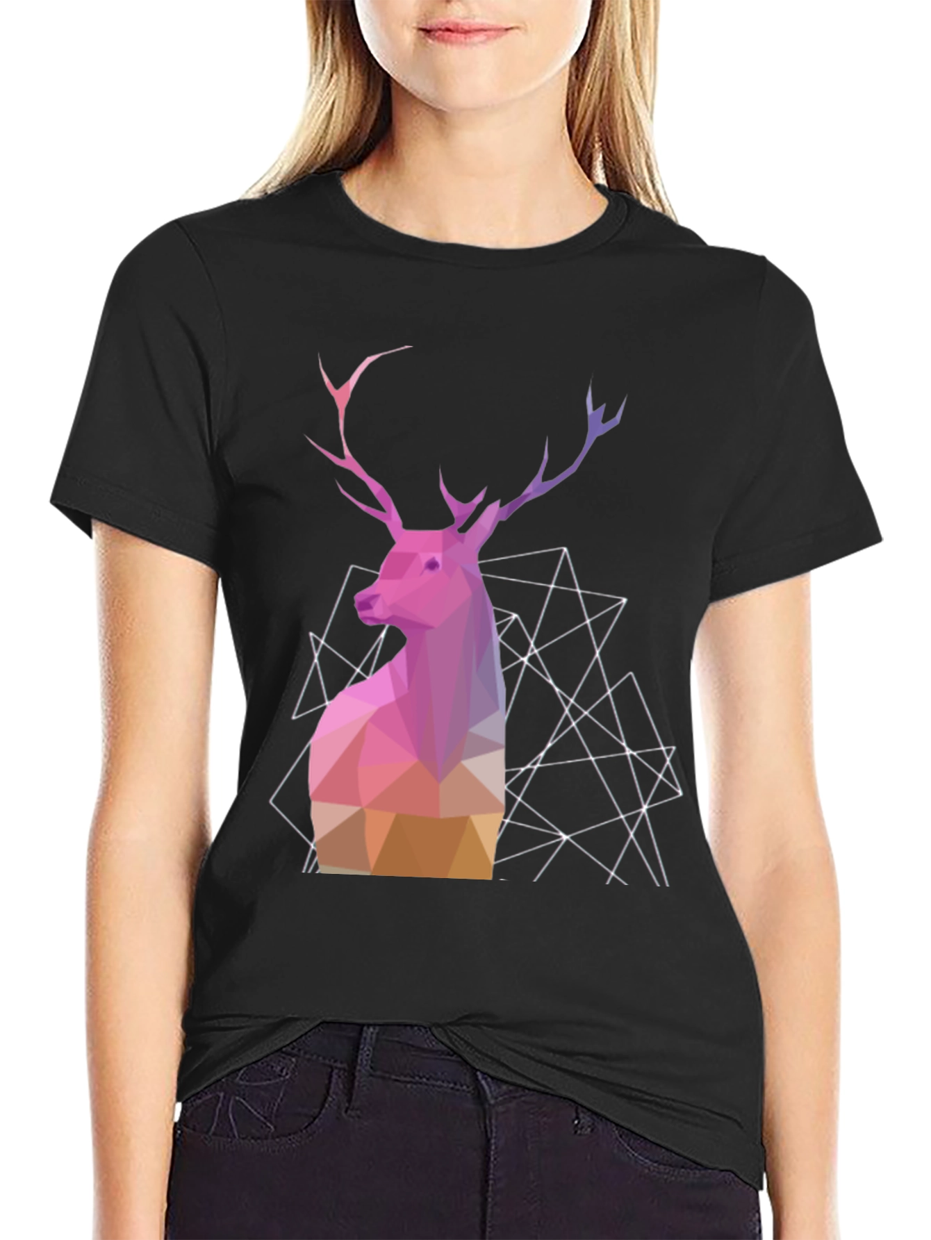 Geometric Deer Graphic Tee - Modern Animal Design