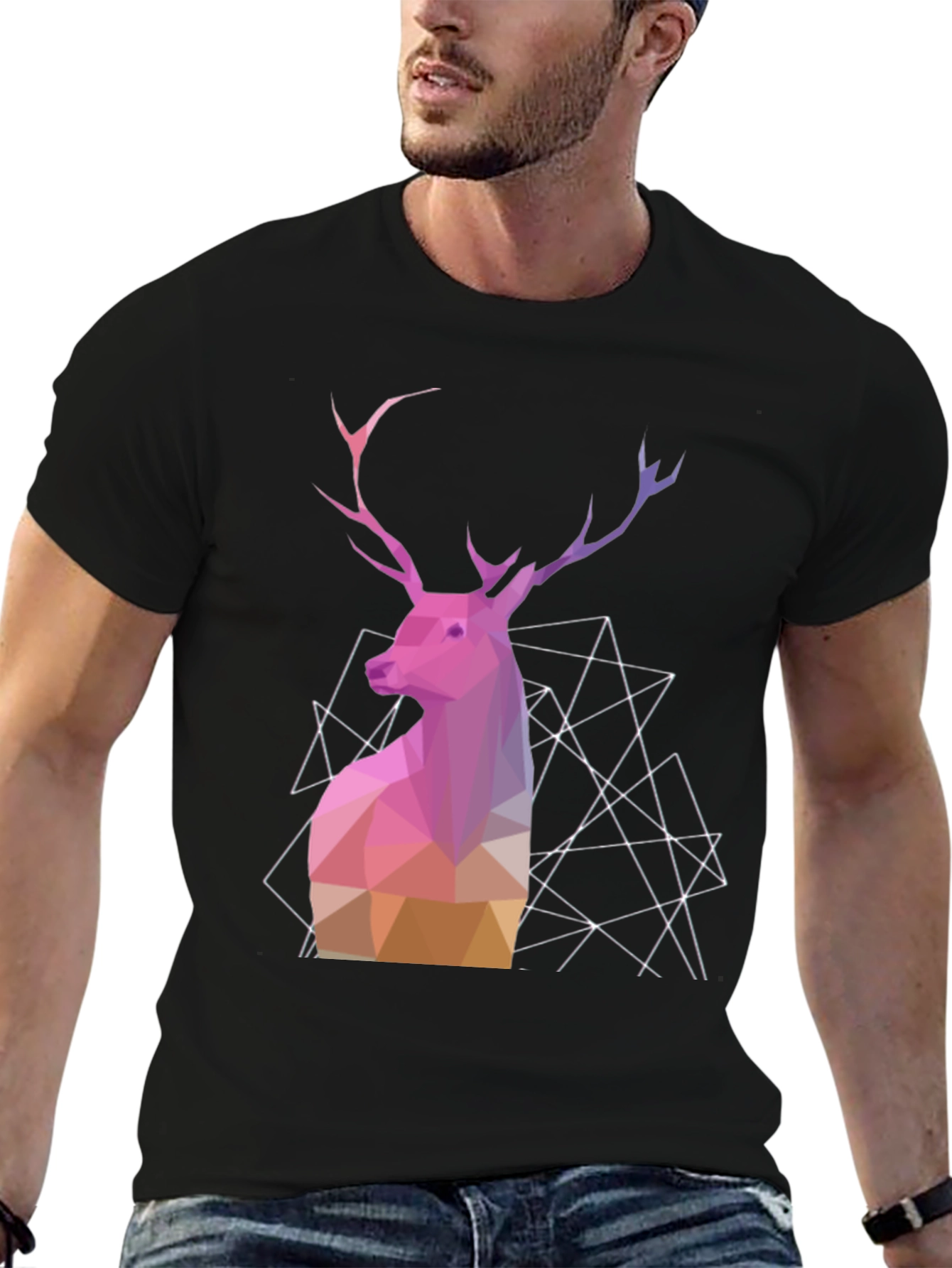 Geometric Deer Graphic Tee - Modern Animal Design
