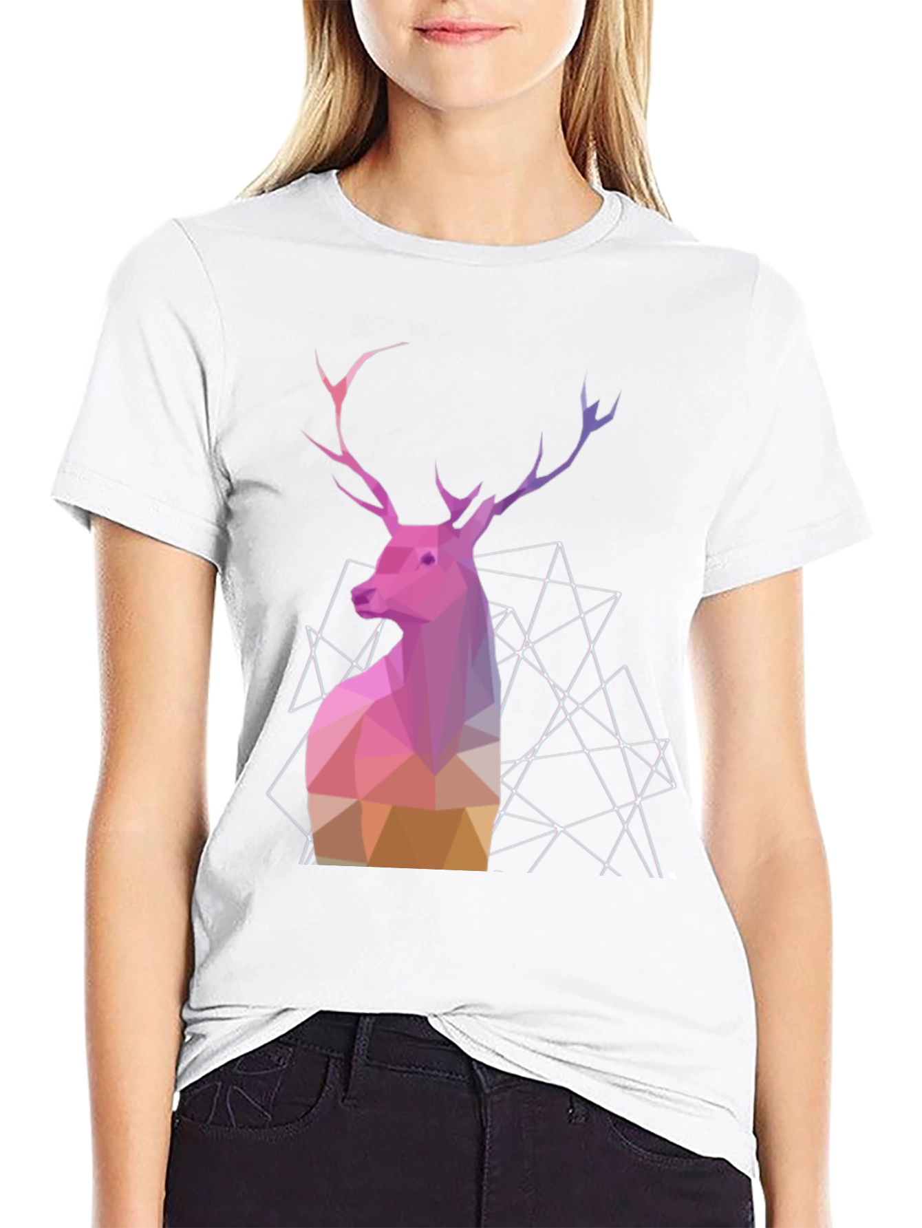 Geometric Deer Graphic Tee - Modern Animal Design
