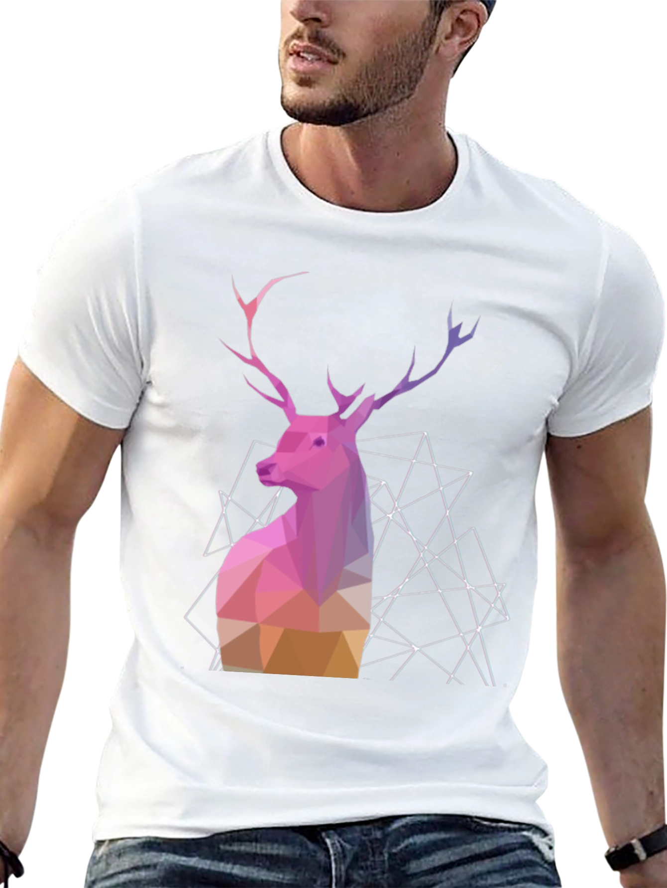 Geometric Deer Graphic Tee - Modern Animal Design