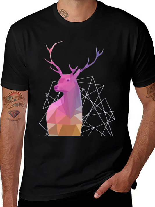 Geometric Deer Graphic Tee - Modern Animal Design