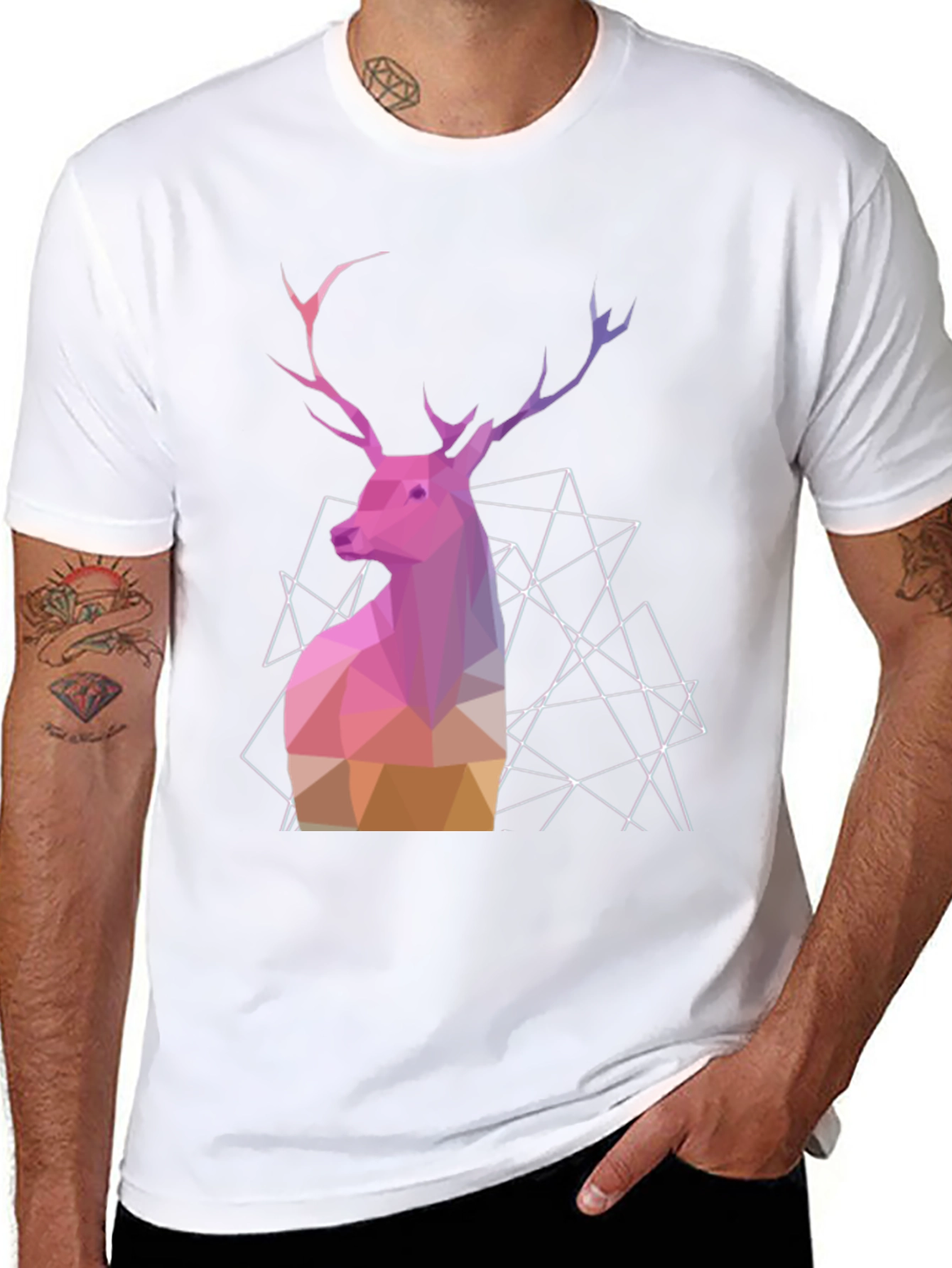 Geometric Deer Graphic Tee - Modern Animal Design
