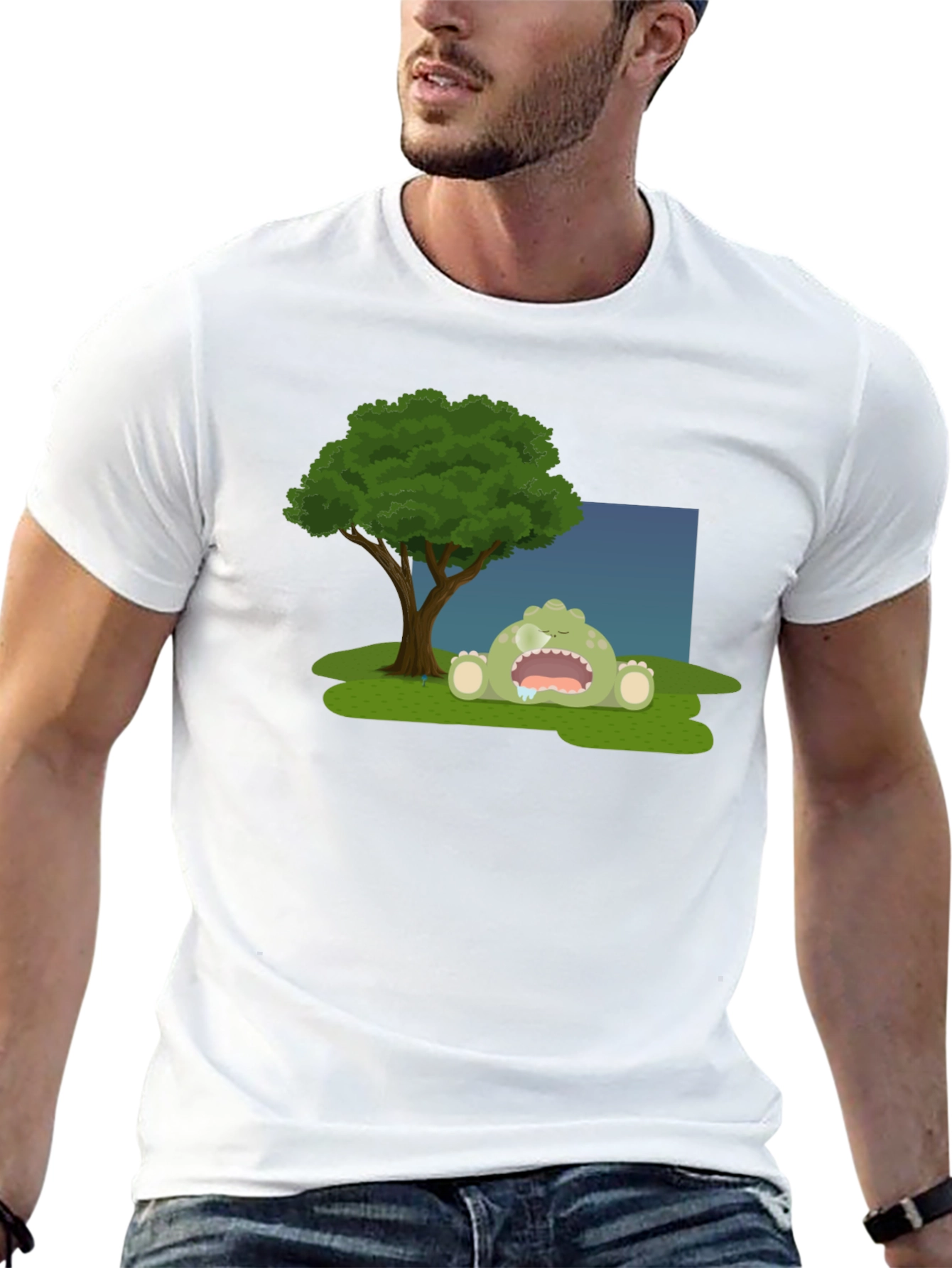 Cartoon Monster Sleeping Under Tree T-Shirt