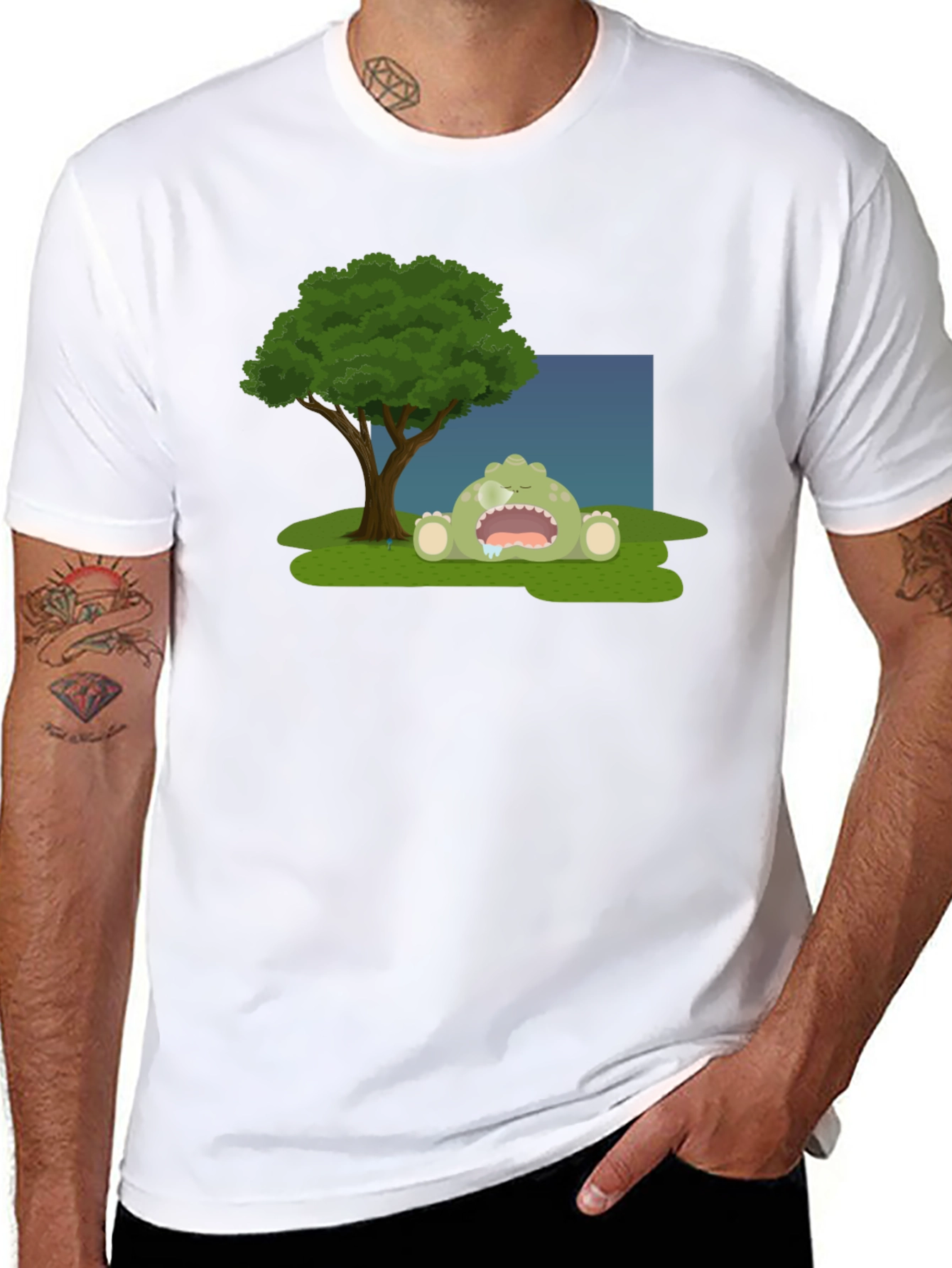 Cartoon Monster Sleeping Under Tree T-Shirt