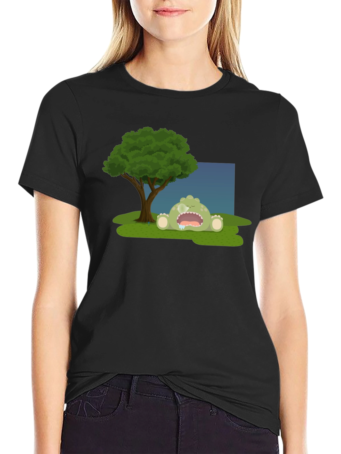 Cartoon Monster Sleeping Under Tree T-Shirt