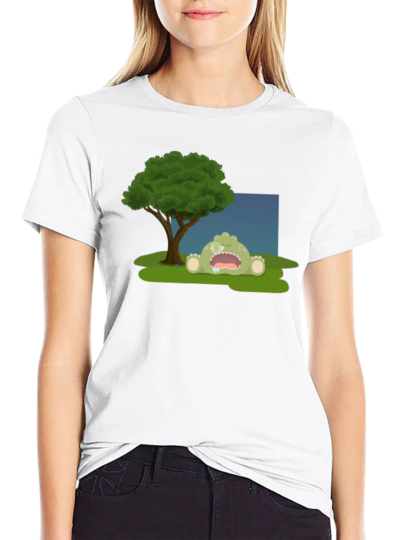 Cartoon Monster Sleeping Under Tree T-Shirt