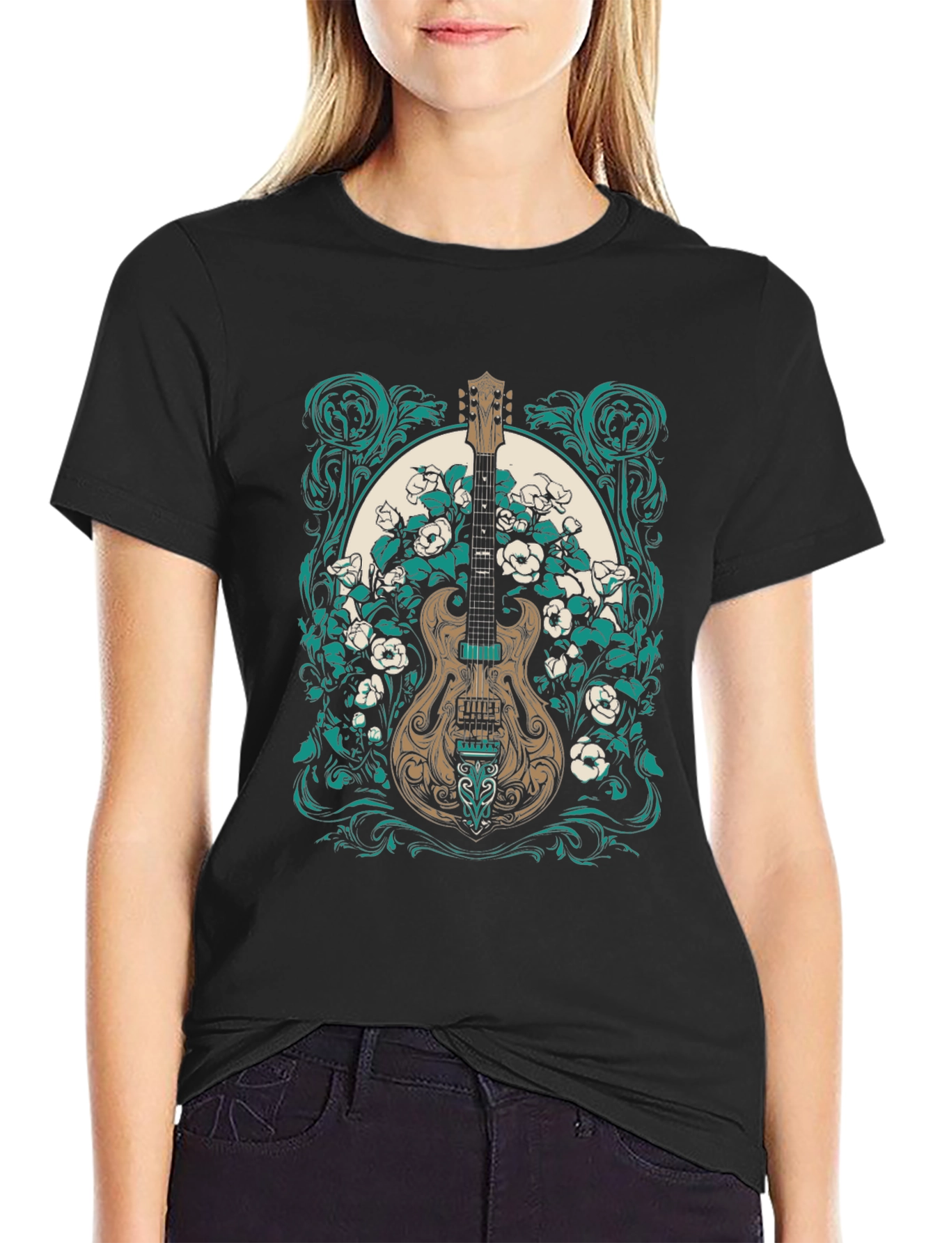Guitar & Floral Graphic Tee - Rocker Style